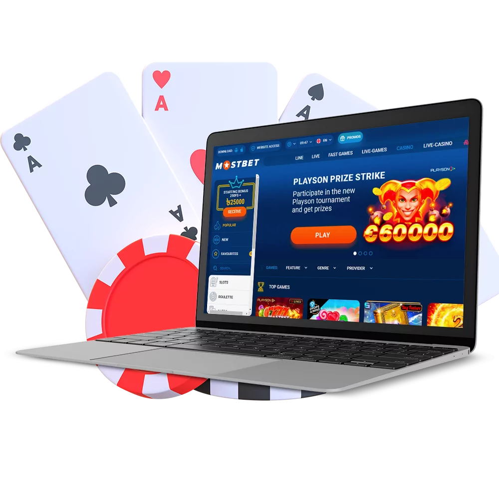Register at the Mostbet casino, get welcome bonus and start playing.