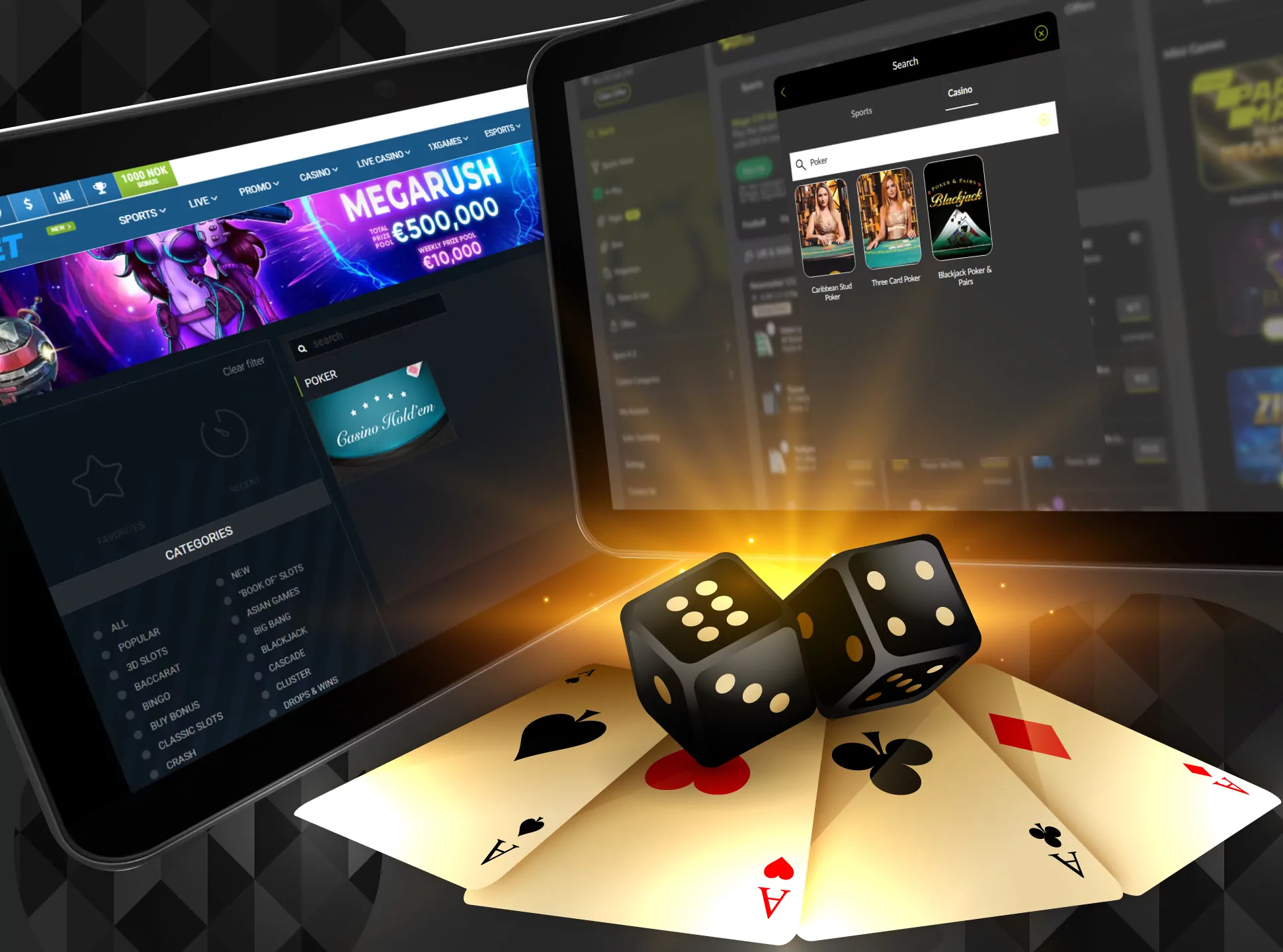 Play different types of poker in an online casino.