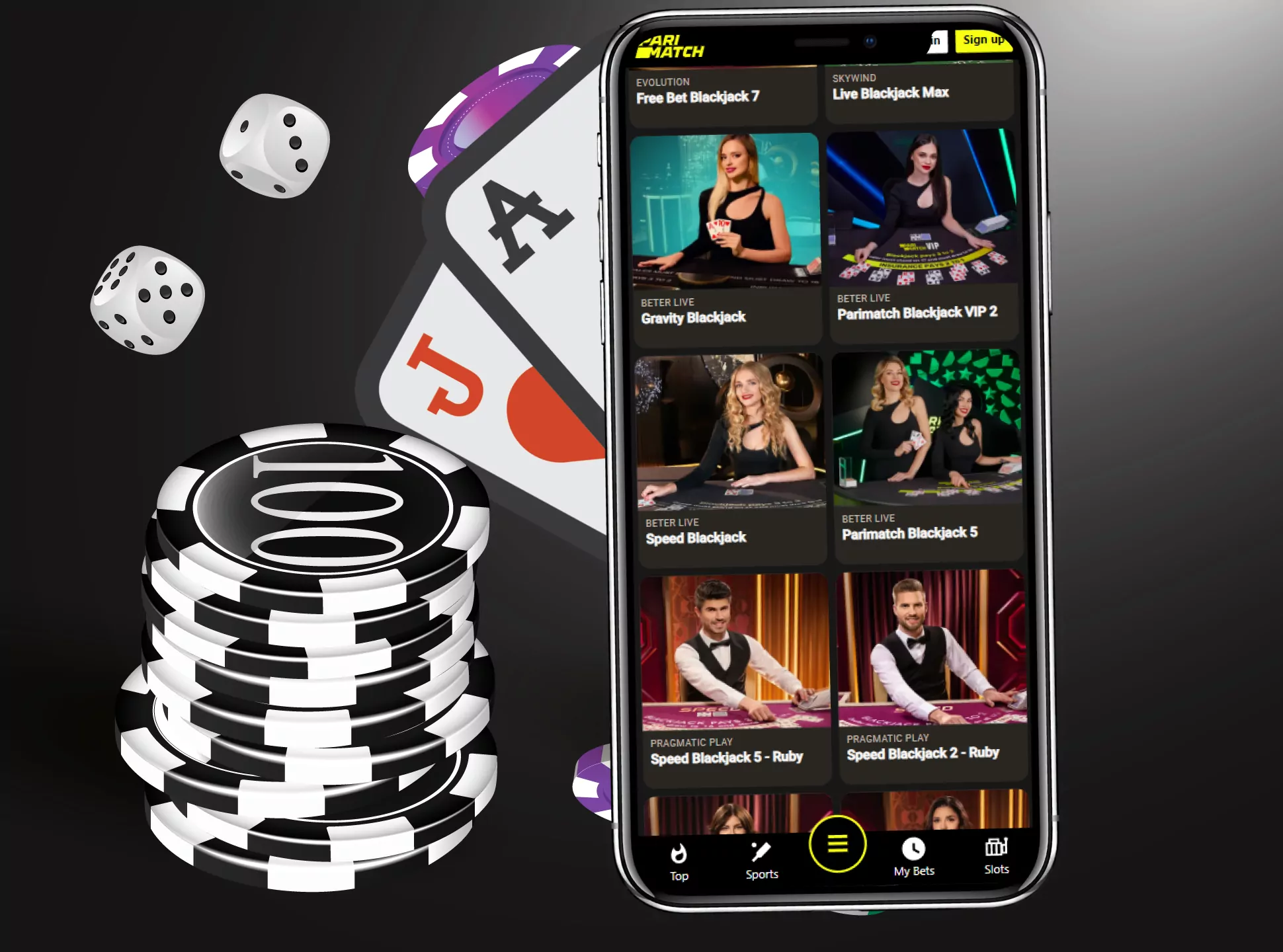 Play blackjack games in the Parimatch app.