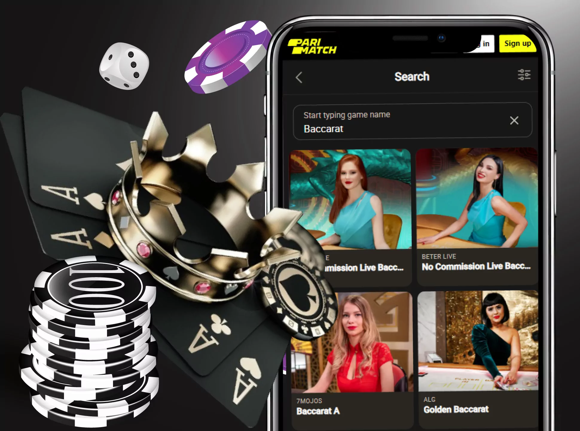Baccarat games are available in the Parimatch app.