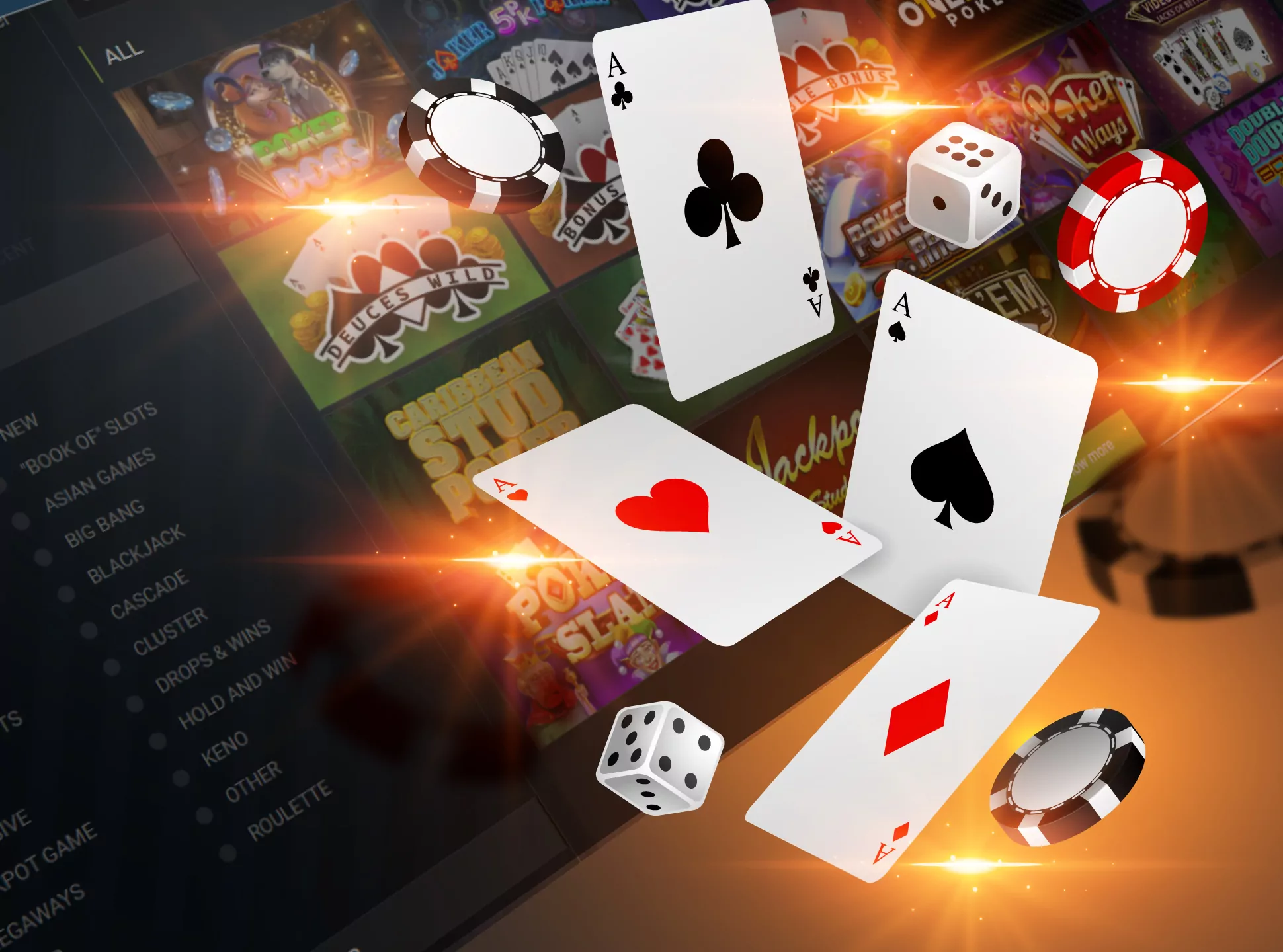 Play poker games and try to win at online casino.