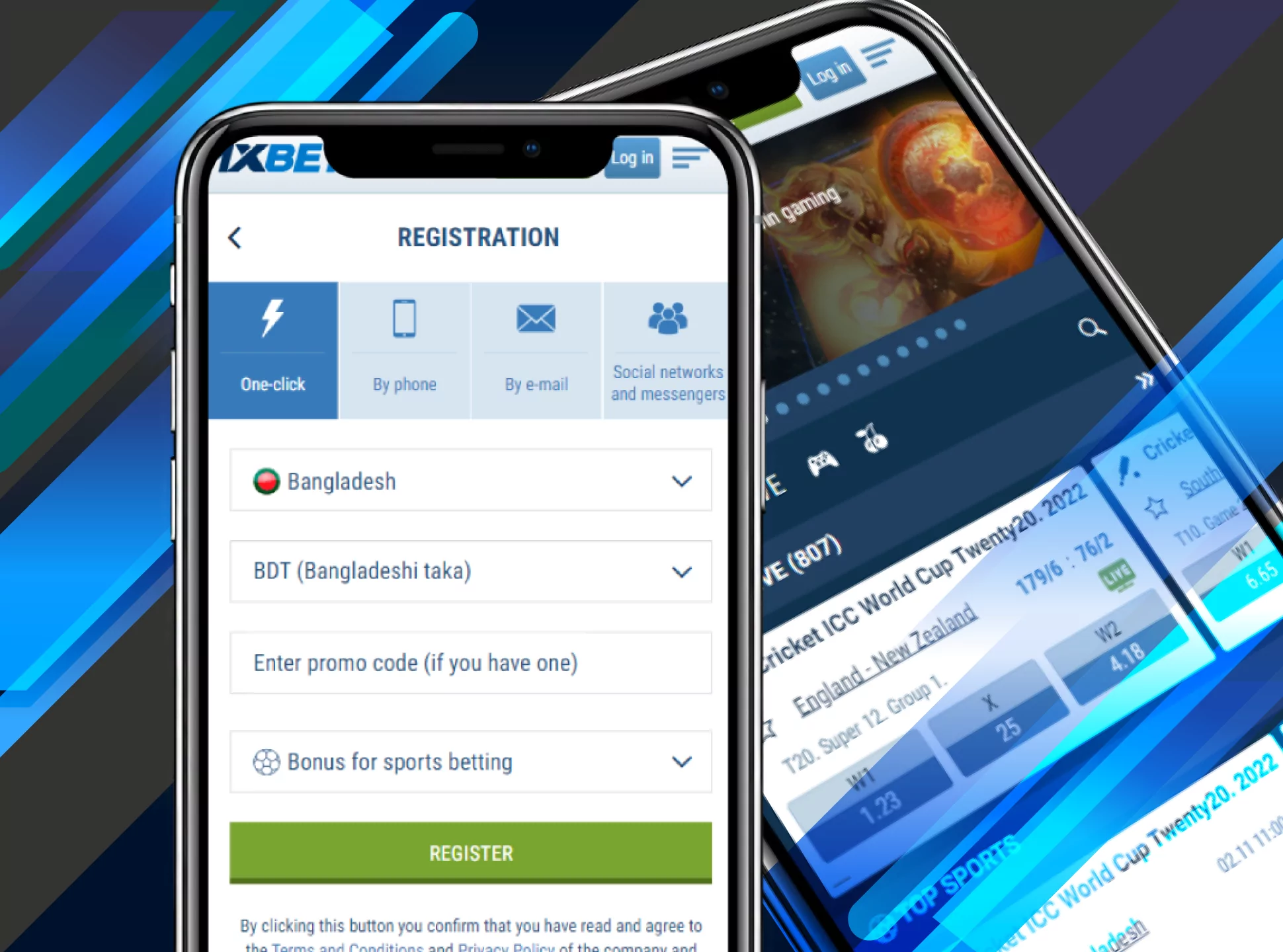 You can create an account in the 1xBet mobile app.