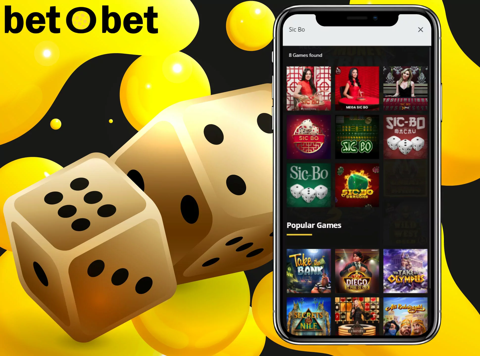 Live Sic Bo is available for playing at Betobet.