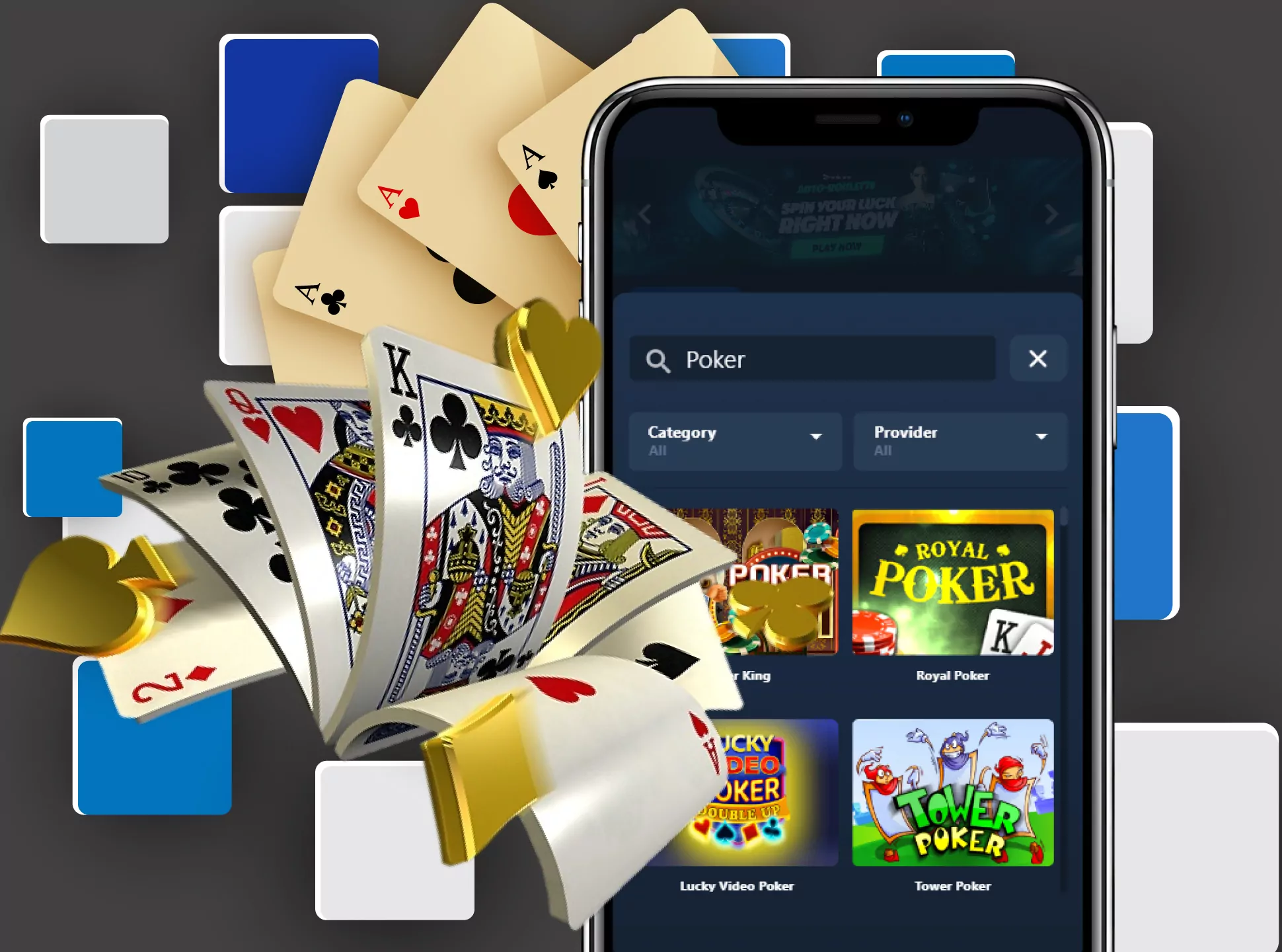 Poker is available for playing in the live setcion.