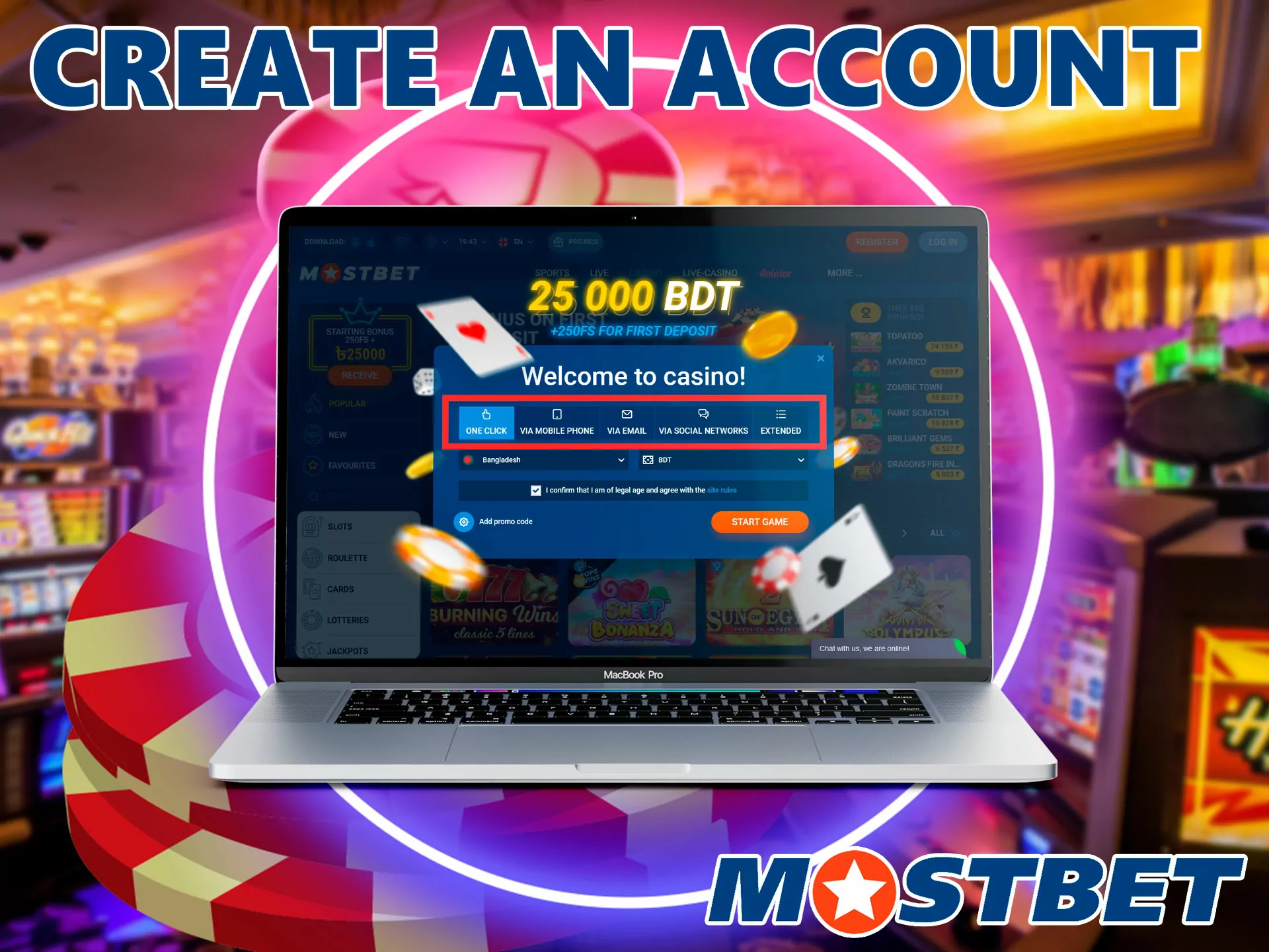 You will be offered 4 ways to register in Mostbet, choose the most convenient for you and enter the current data, they will be needed later for authorization.