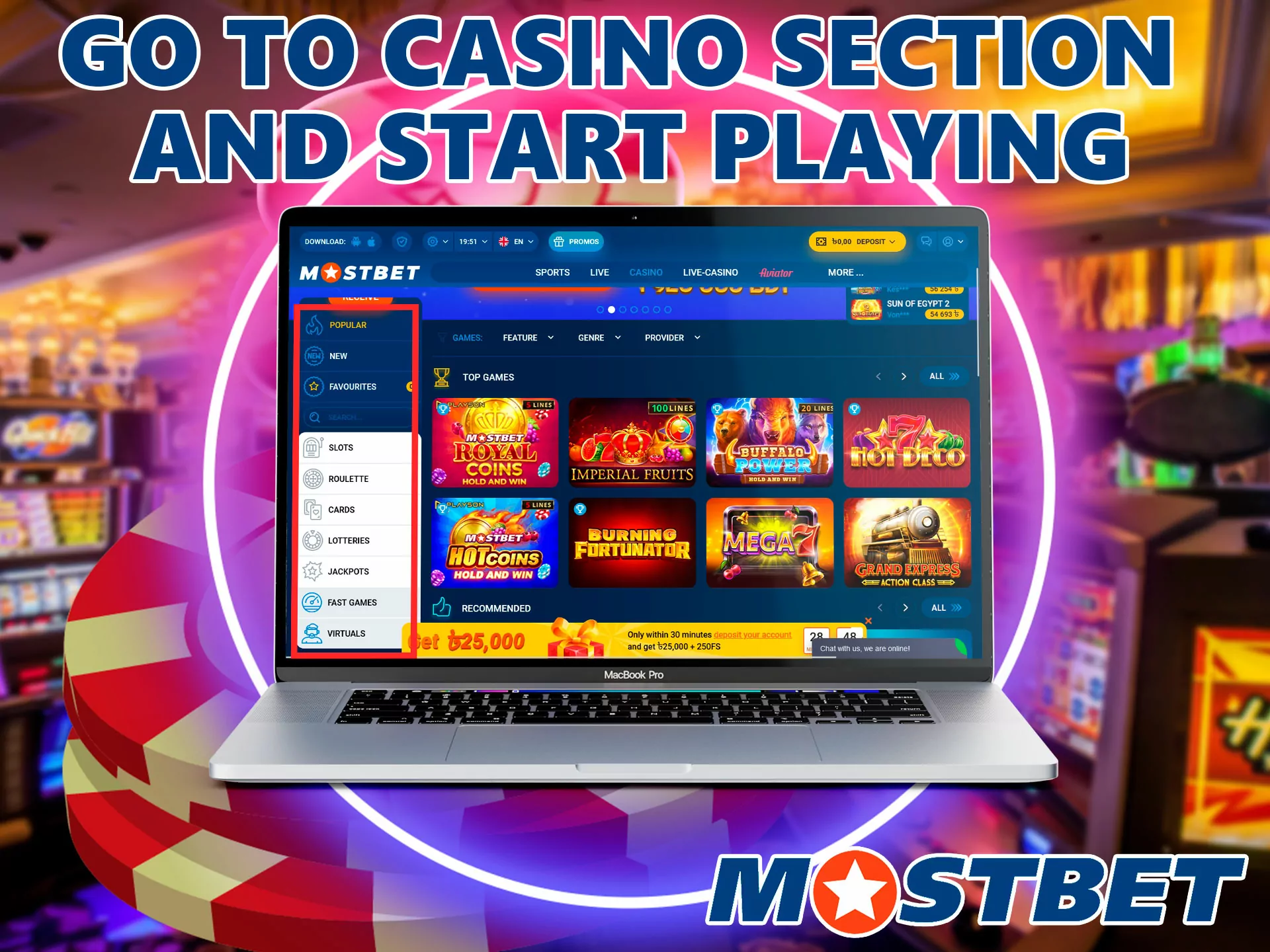 Finally, on the main page of Mostbet Bangladesh, select your favorite section and start playing.