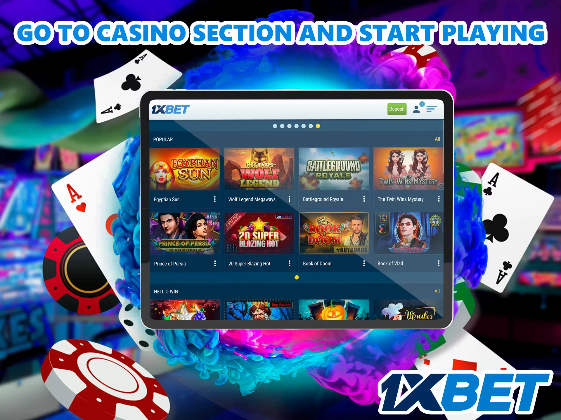 Now, you need to select your favorite section on the 1xbet website from the list, and you are in the game.