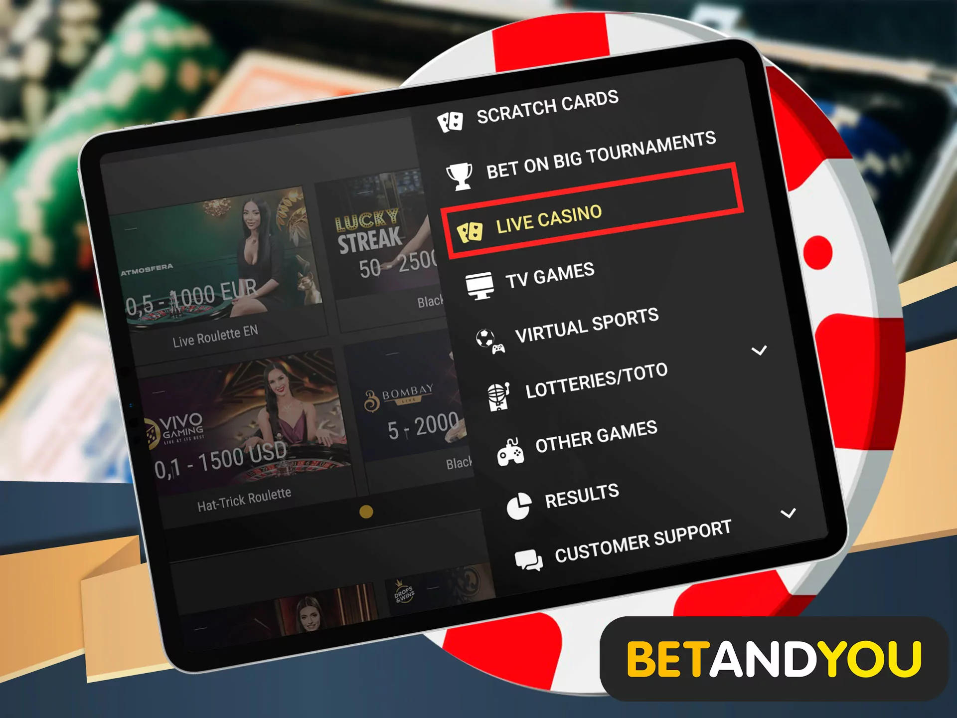 You have successfully registered, then deposit funds to a virtual account, decide on your favorite section and start playing at Betandyou casino.