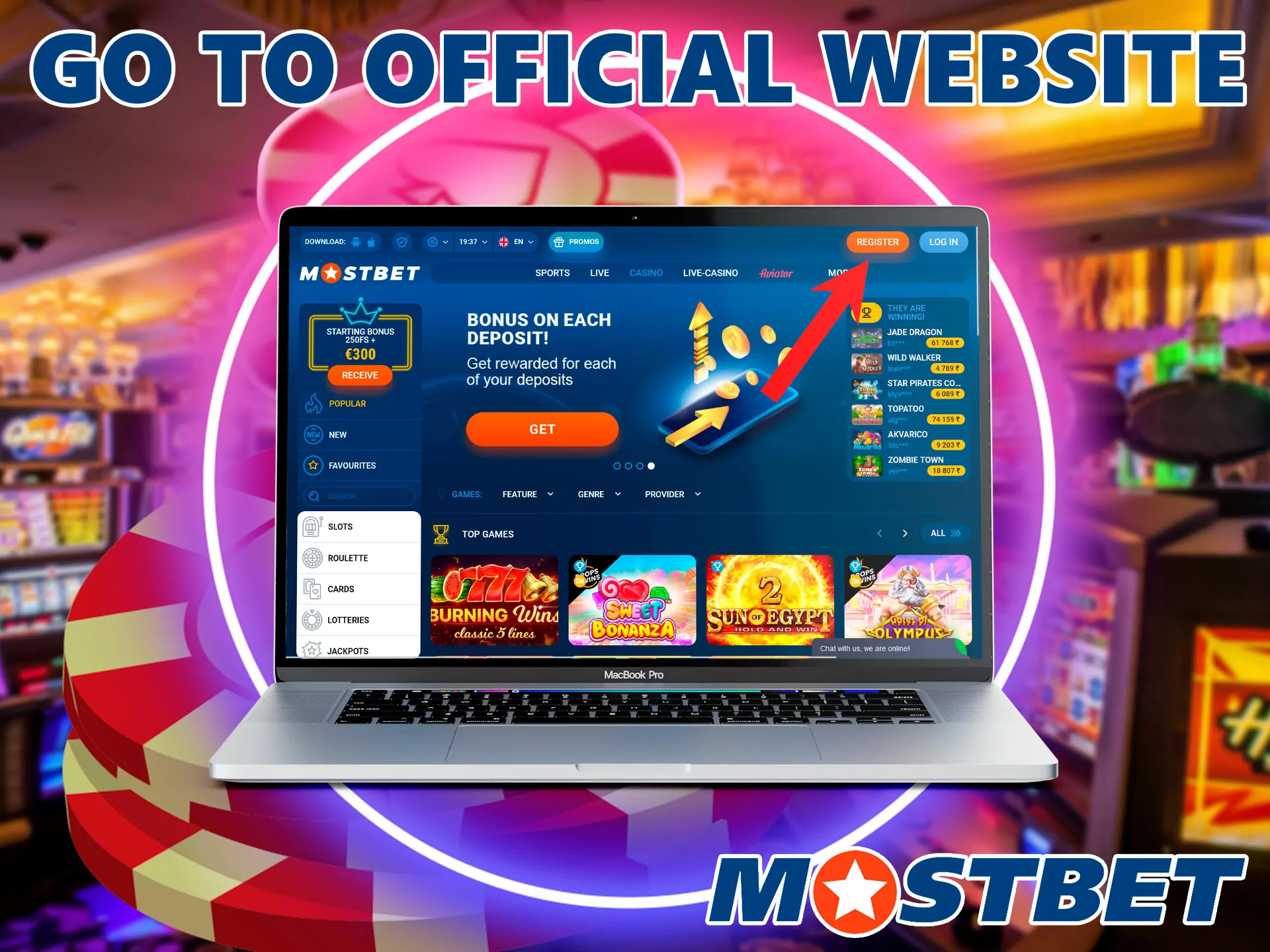 Visit the main page of the official website of the Mostbet casino, this can be done by clicking on the link in the header of this article.