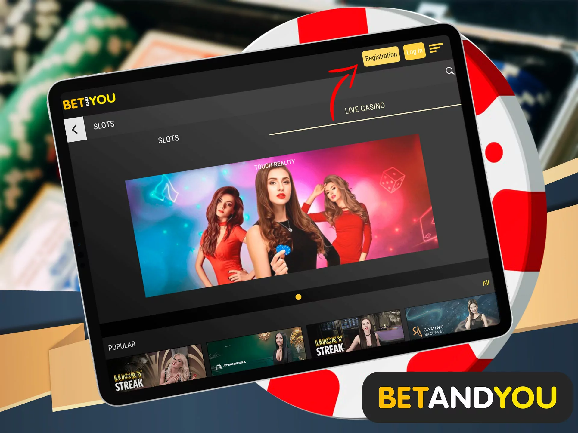 Start the account creation process by visiting the official Betandyou Casino page, then click on the orange "Register" button.