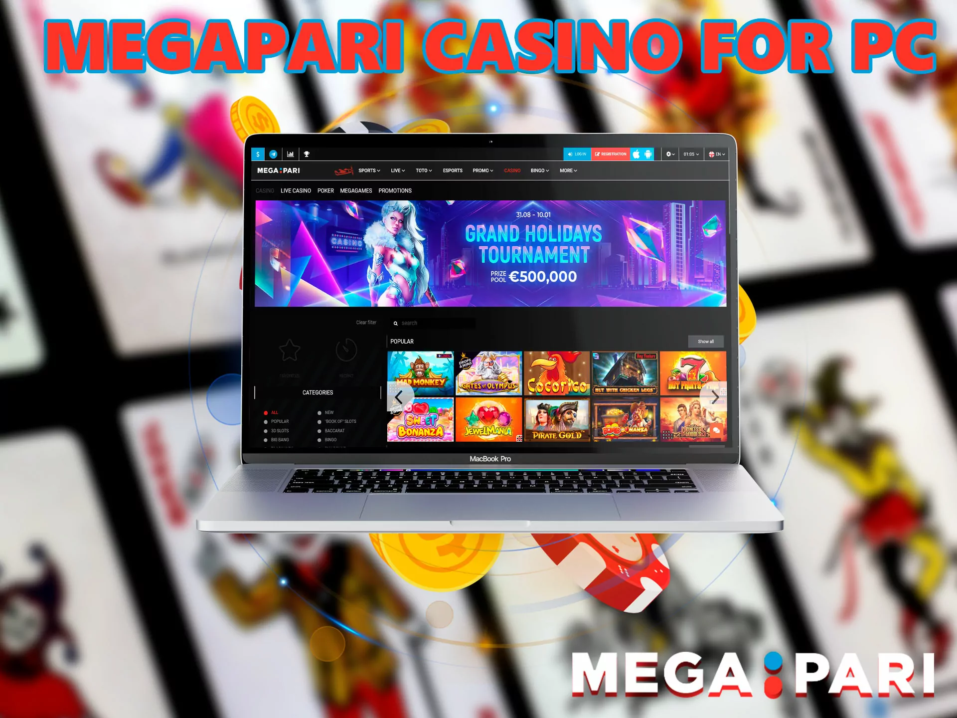 A popular way to play in a casino is to play on a desktop or laptop, because it is more convenient to play on a large screen, just enter Megapari in the search and you are in the game.