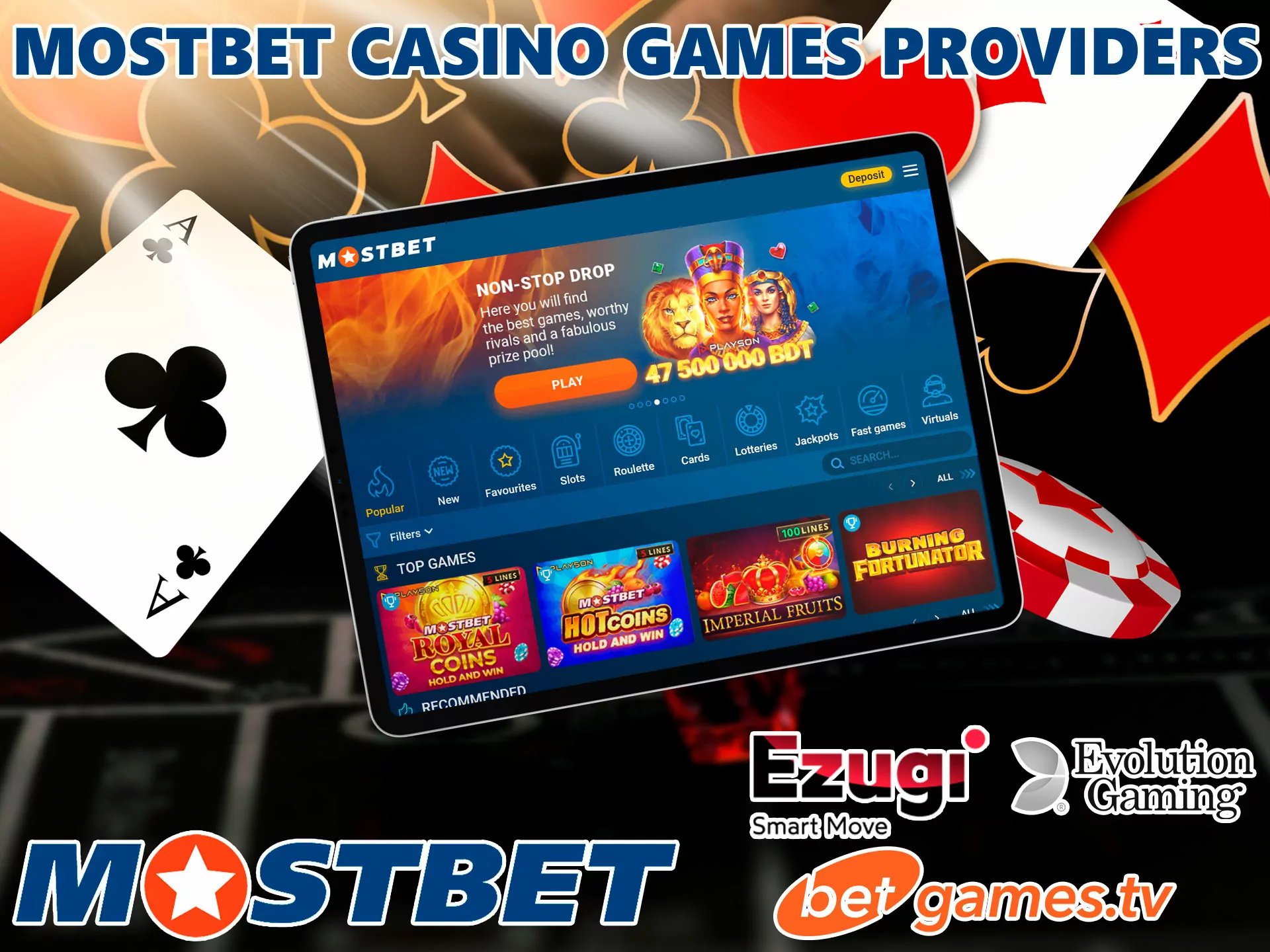 The casino offers only verified suppliers services, you will find high-quality software from such giants as: Ezugi, Evolution Gaming, Skywind Live, and many others.