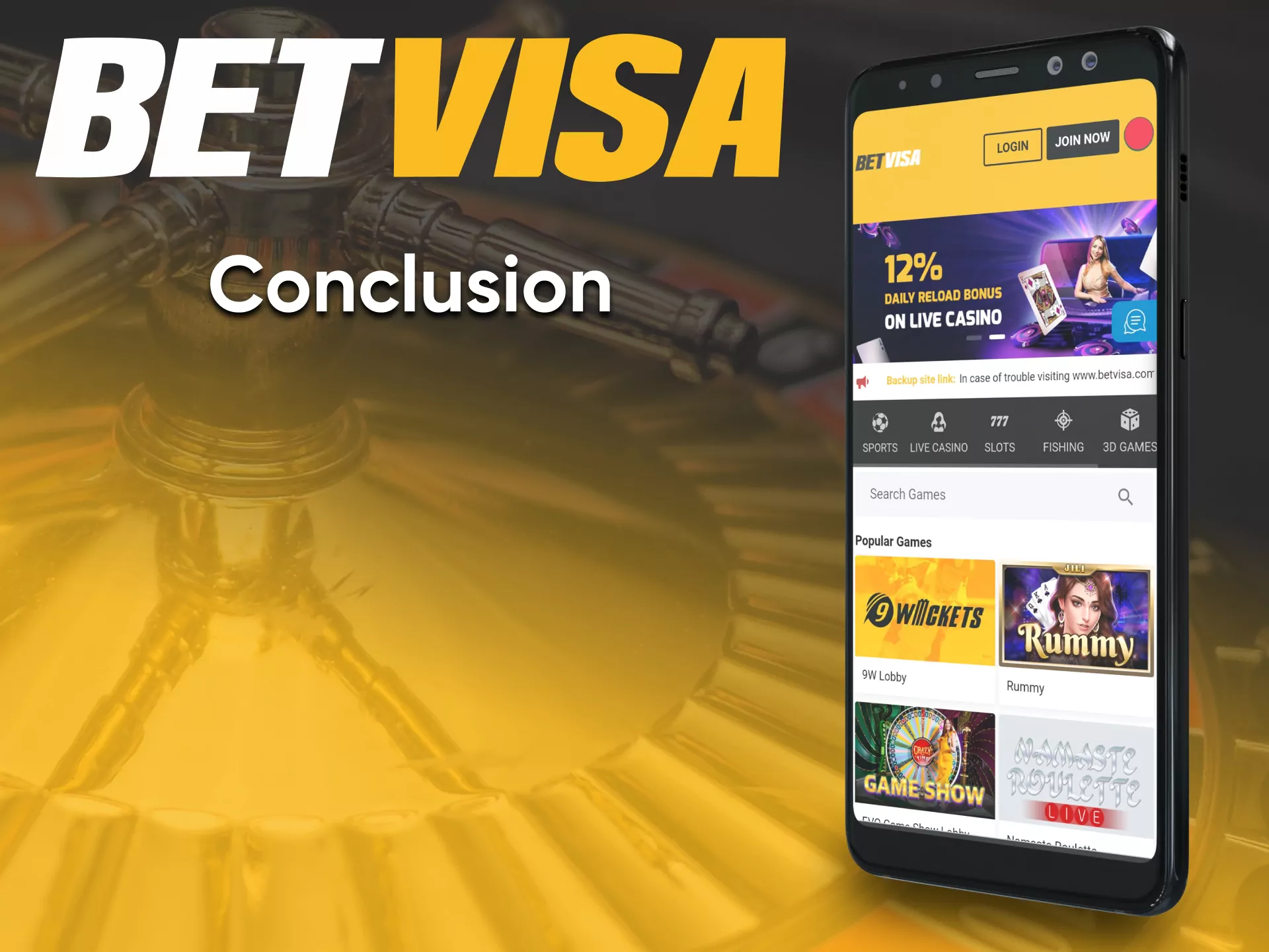 Choose the application from BetVisa for casino games.