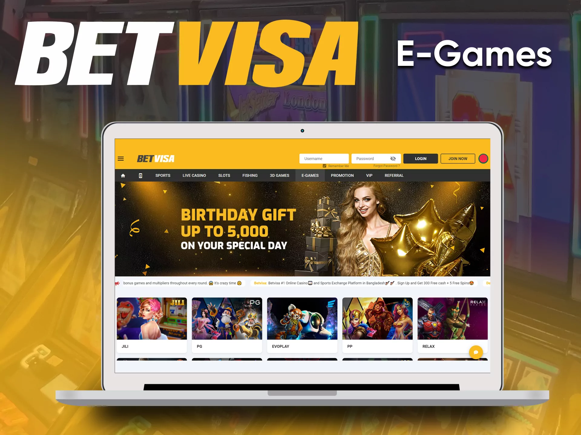 Play E-games in the casino section of BetVisa.
