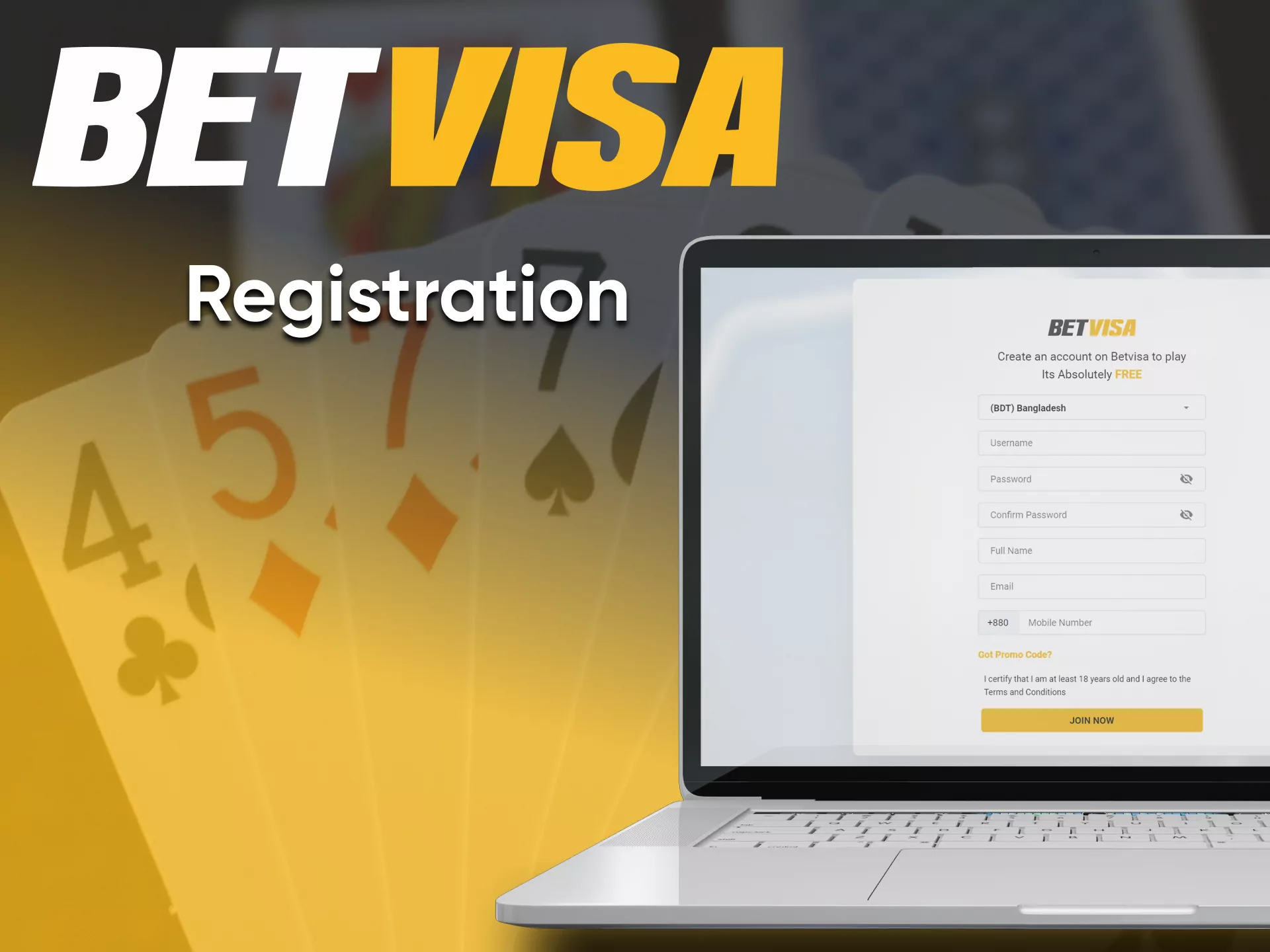 Create an account for play at Betvisa casino.