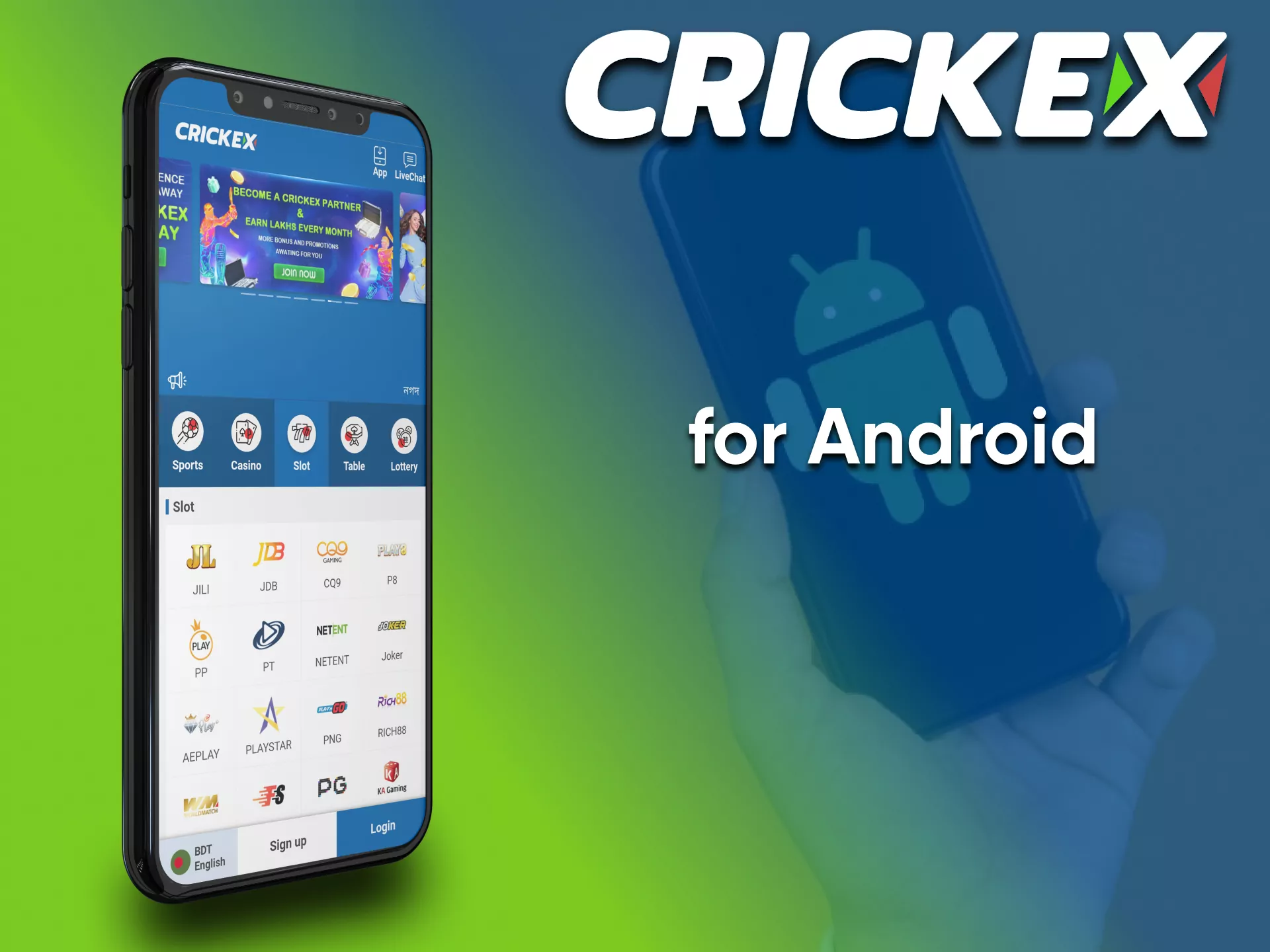 Use your Android device to play Crickex casino.