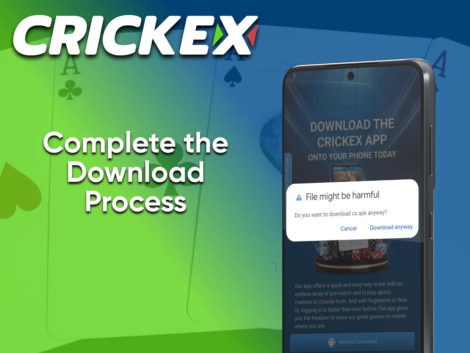 The complete download of the app Crickex for starting the installation process.
