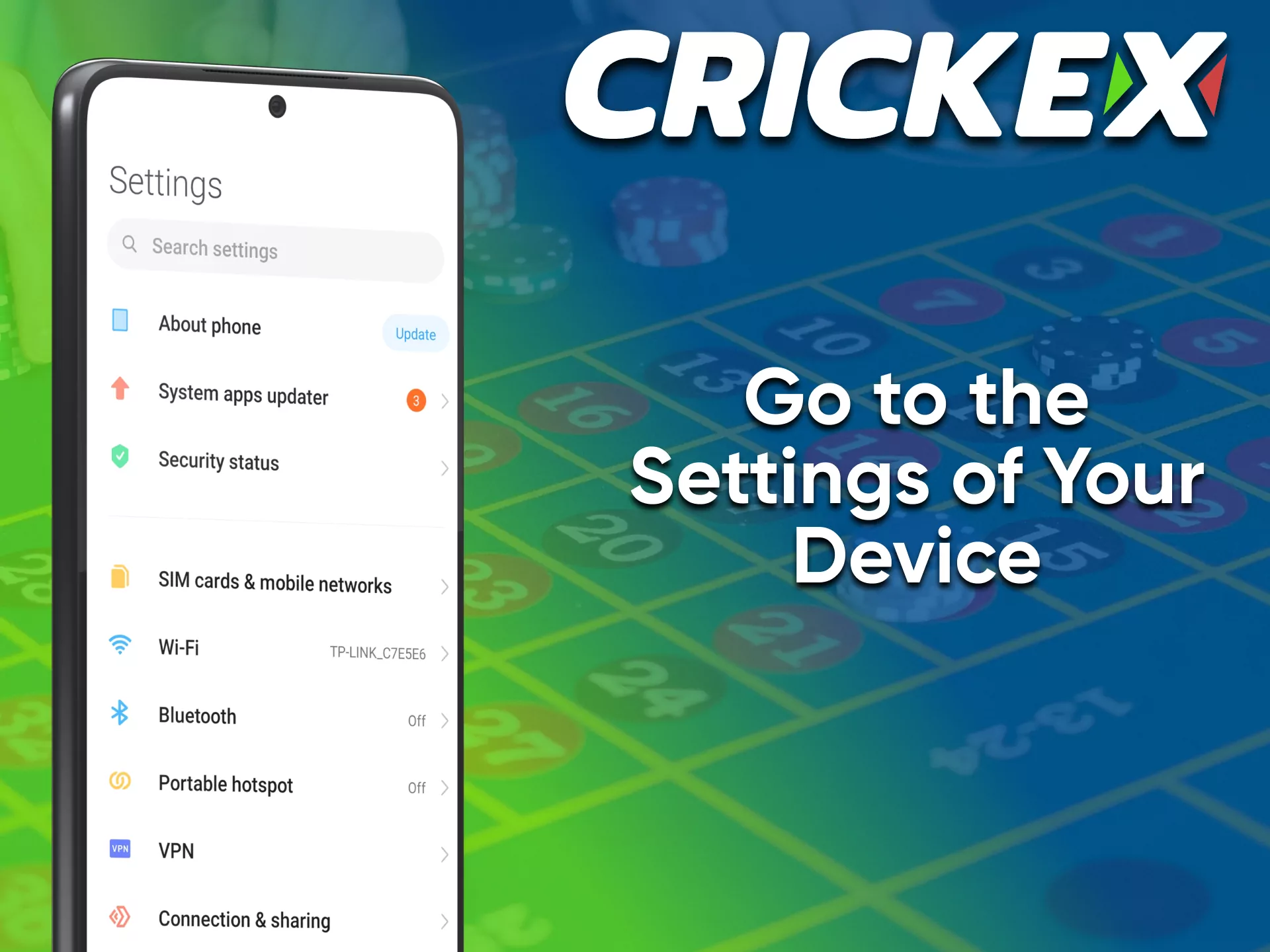Use the settings device to install the Сrickex app.