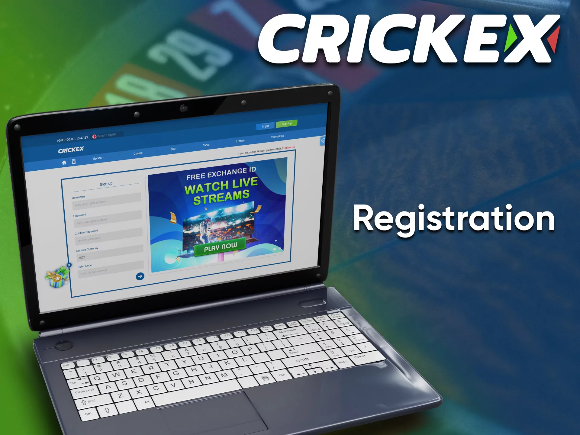 Create an account and join the Сrickex casino.