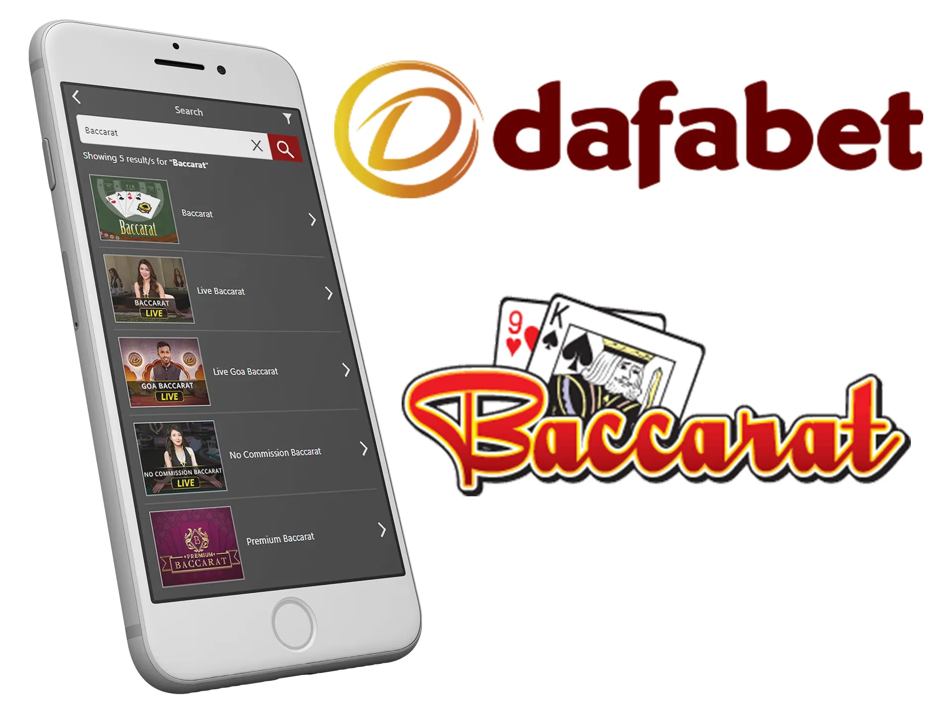 Play Dafabet baccarat games at live tables.