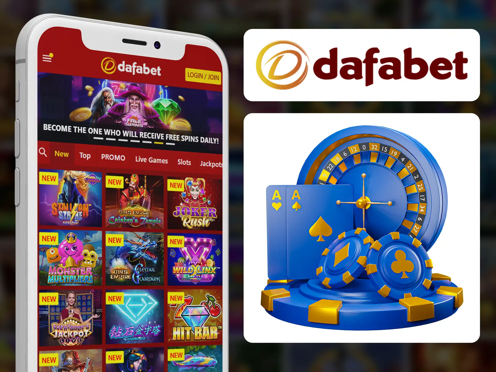 Check for new and favourite player casino games in Dafabet app.