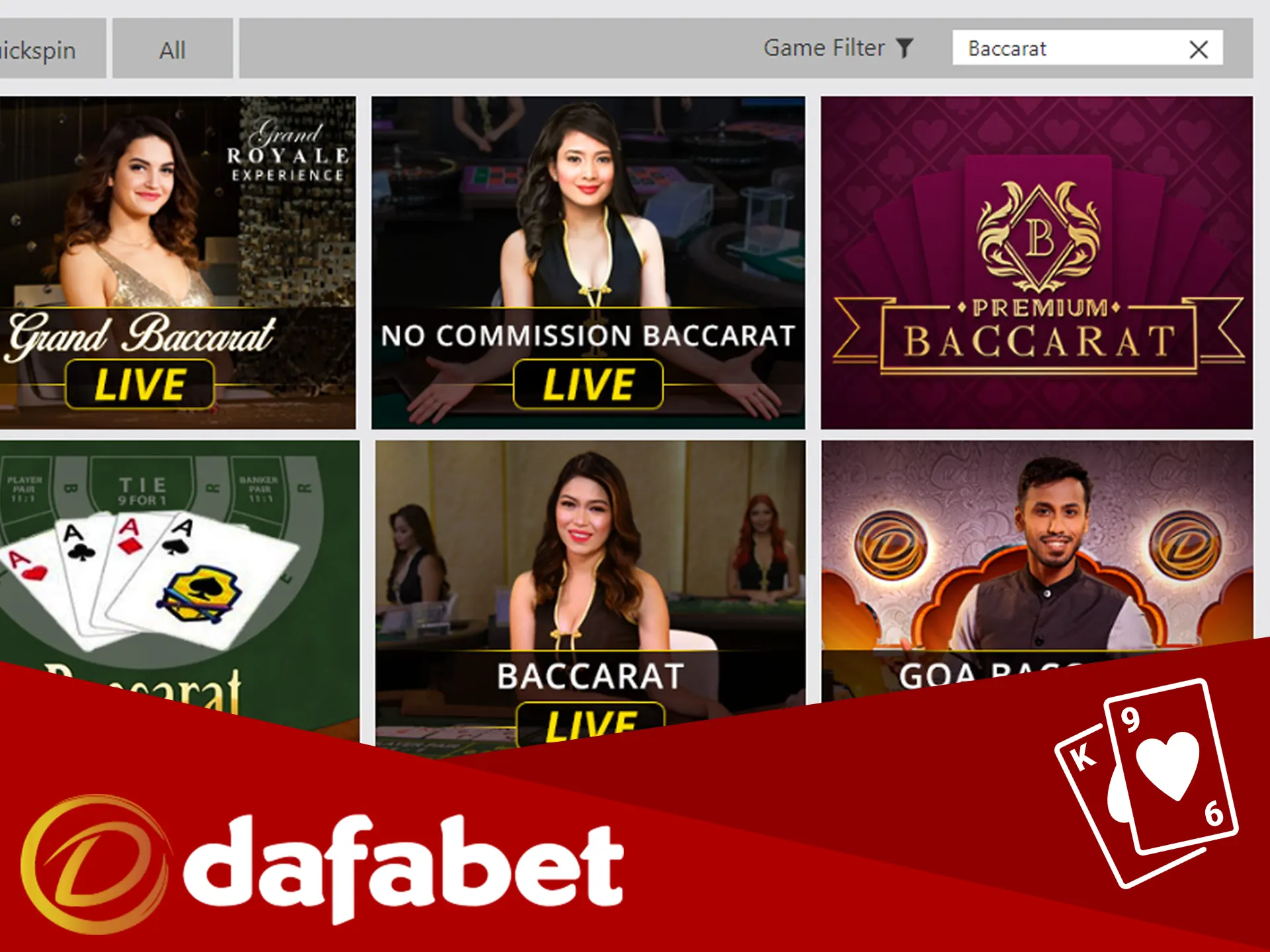 Try yourself playing amazing baccarat games at Dafabet.