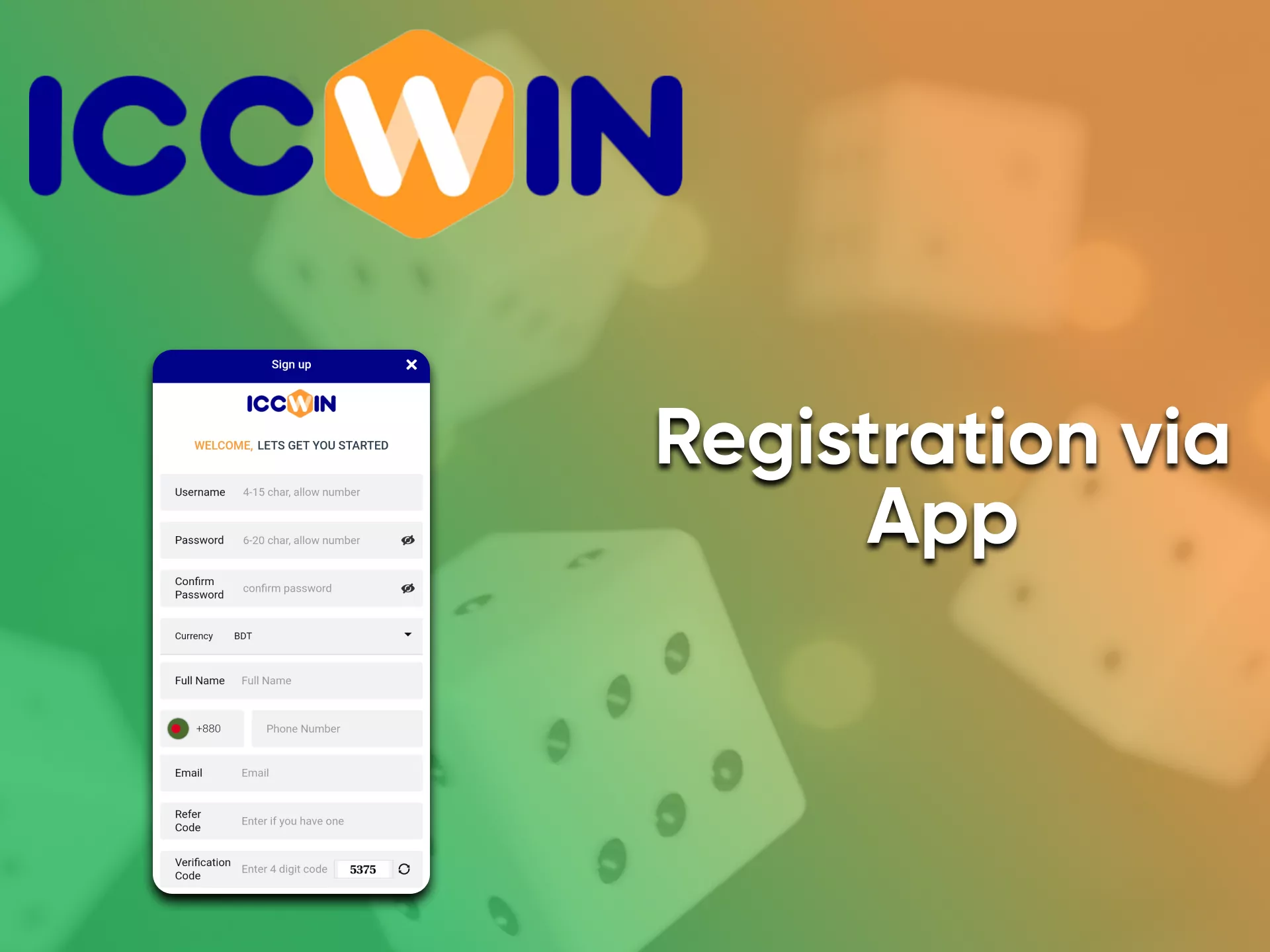 Create an account for casino games from ICCWin.