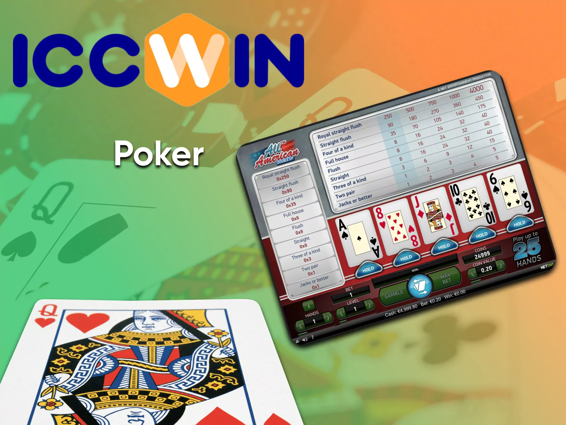 Play Poker in the casino section from ICCWin.