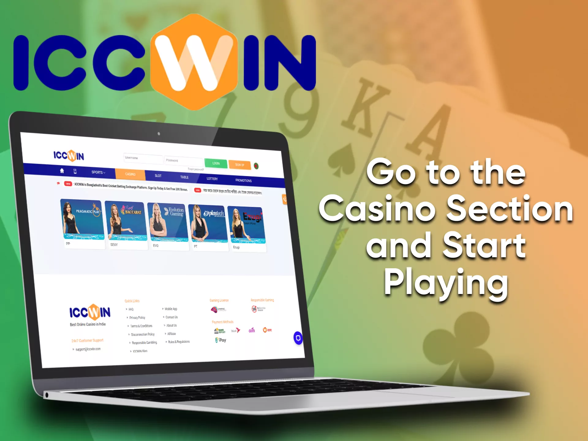 Go to the right section to play at the casino from ICCWin.