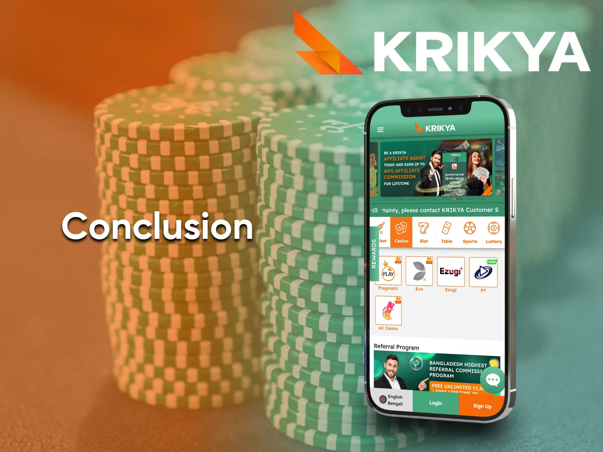 The Krikya app is the right choice for casino games.