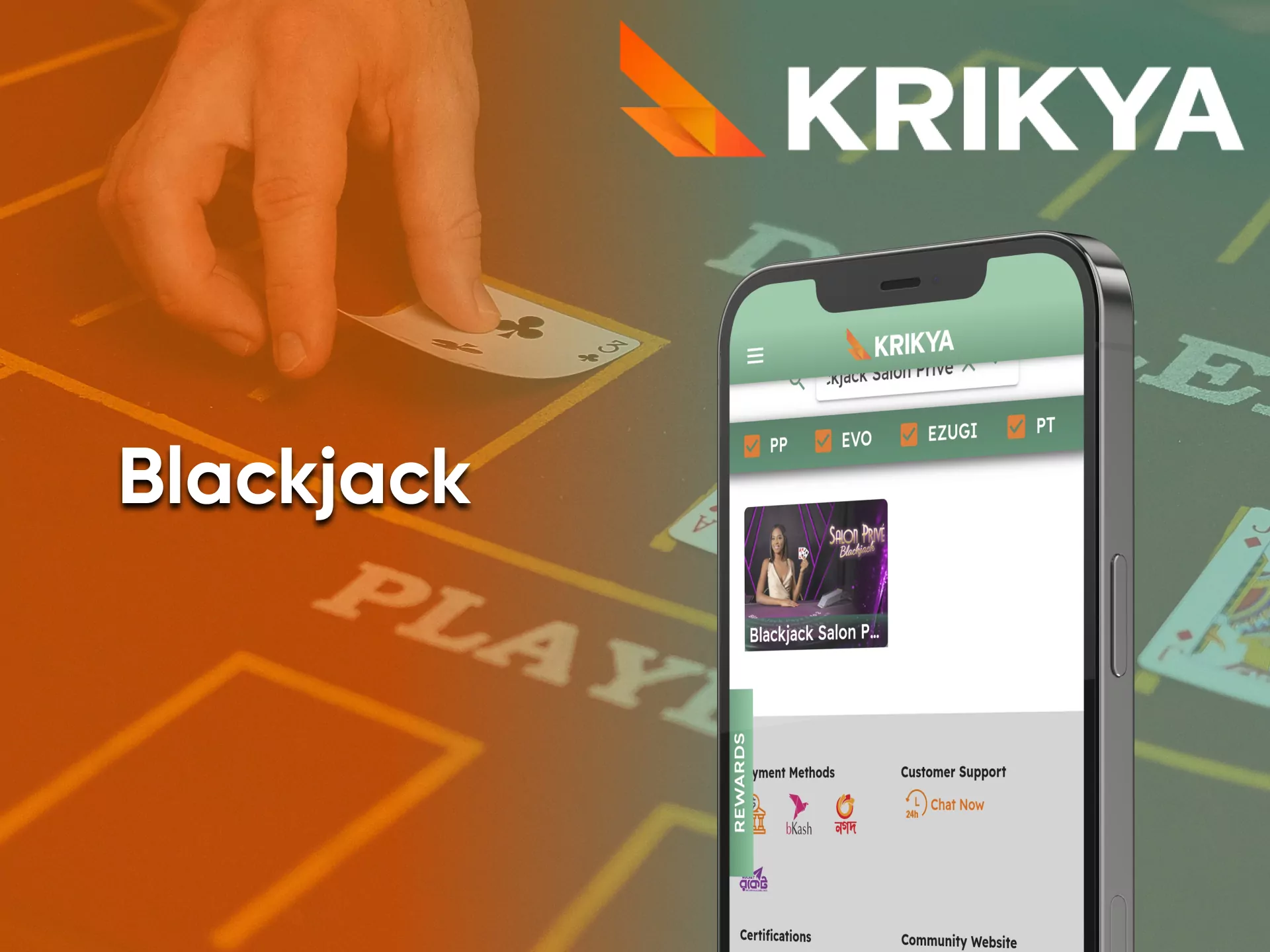 Blackjack is a game that you can play through the Krikya app.
