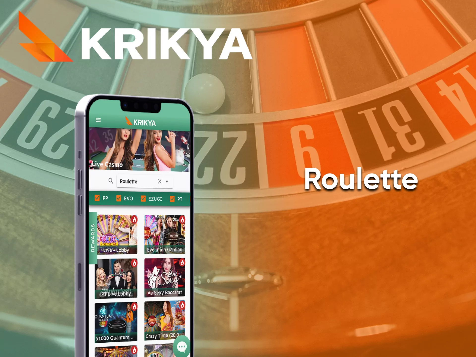 Roulette is a game that you can play through the Krikya app.