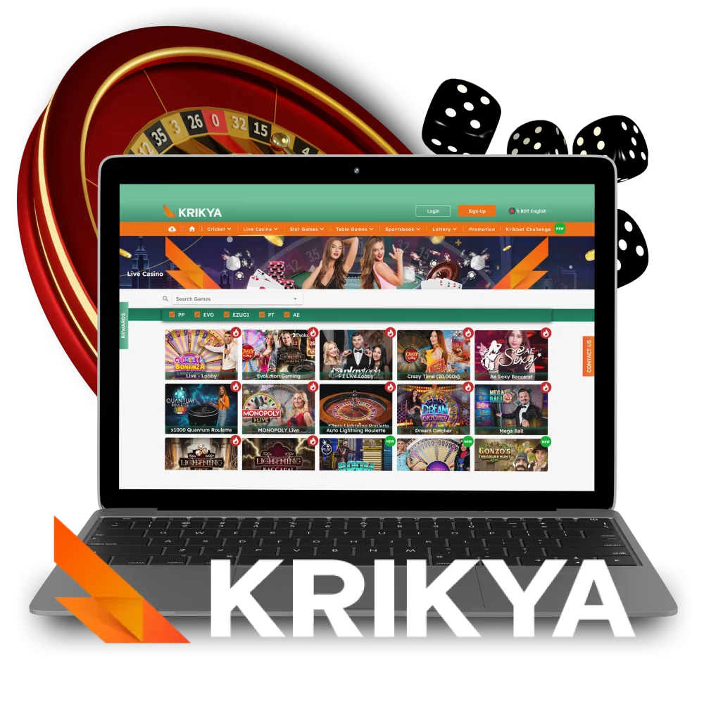 On the Krikya website you can play in the casino.