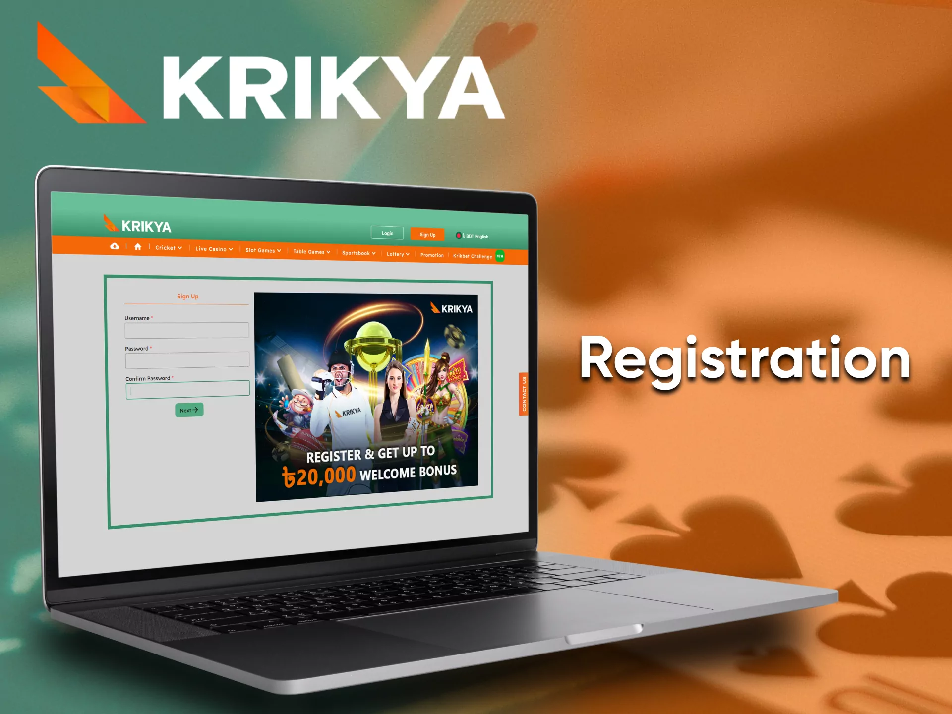 To play at Krikya casino, create an account on the official website.