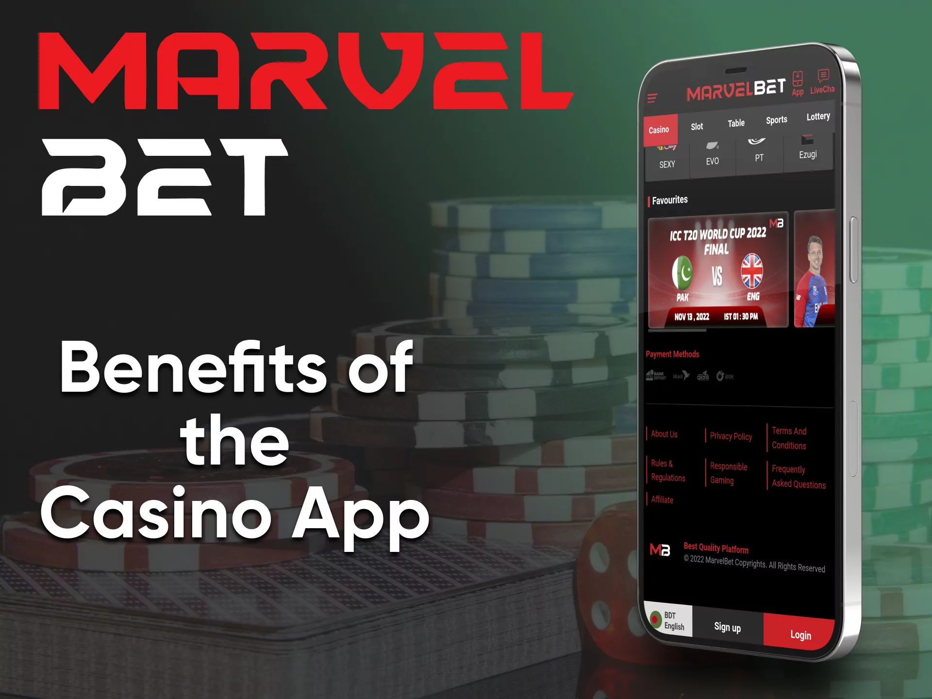 Choose the best casino gaming app from Marvelbet.