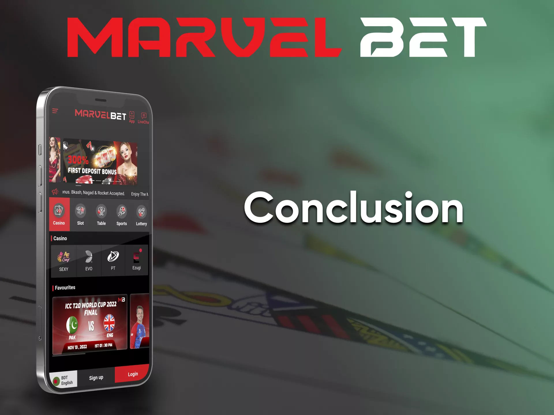 Choose the application from Marvelbet for casino games.