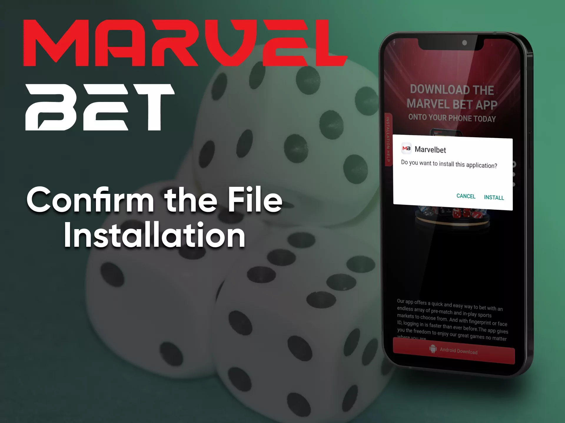 Finish installing the application for casino games from Marvelbet.