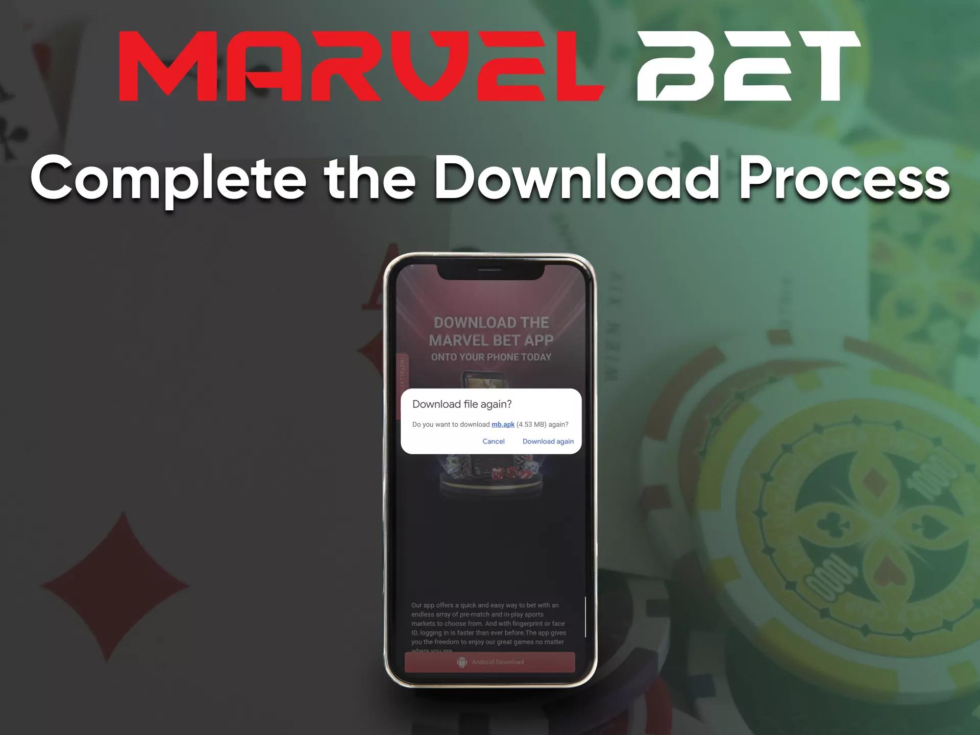 Install the application for casino games from Marvelbet.