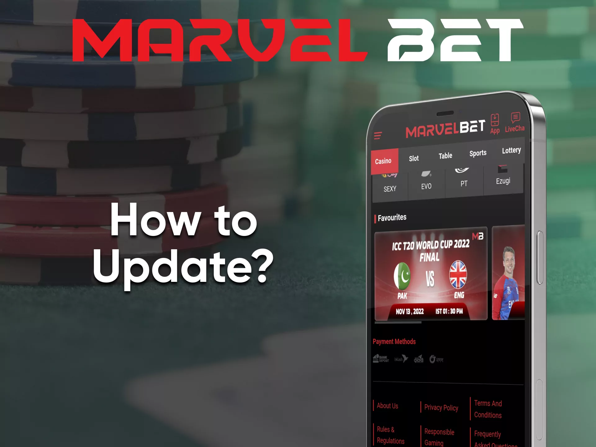 Update the application for the quality work of the casino from Marvelbet.