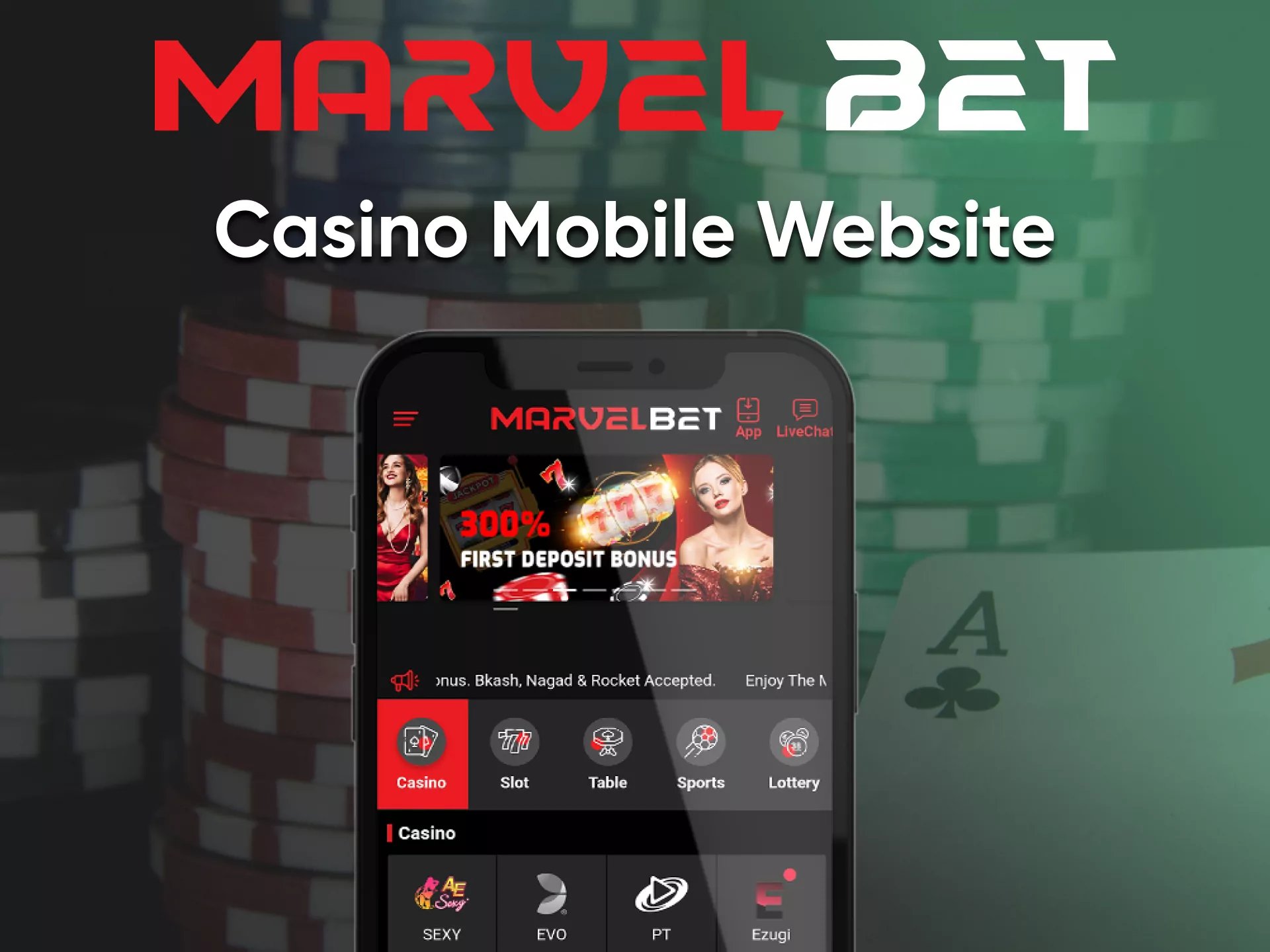 Play casino from Marvelbet on your smartphone.