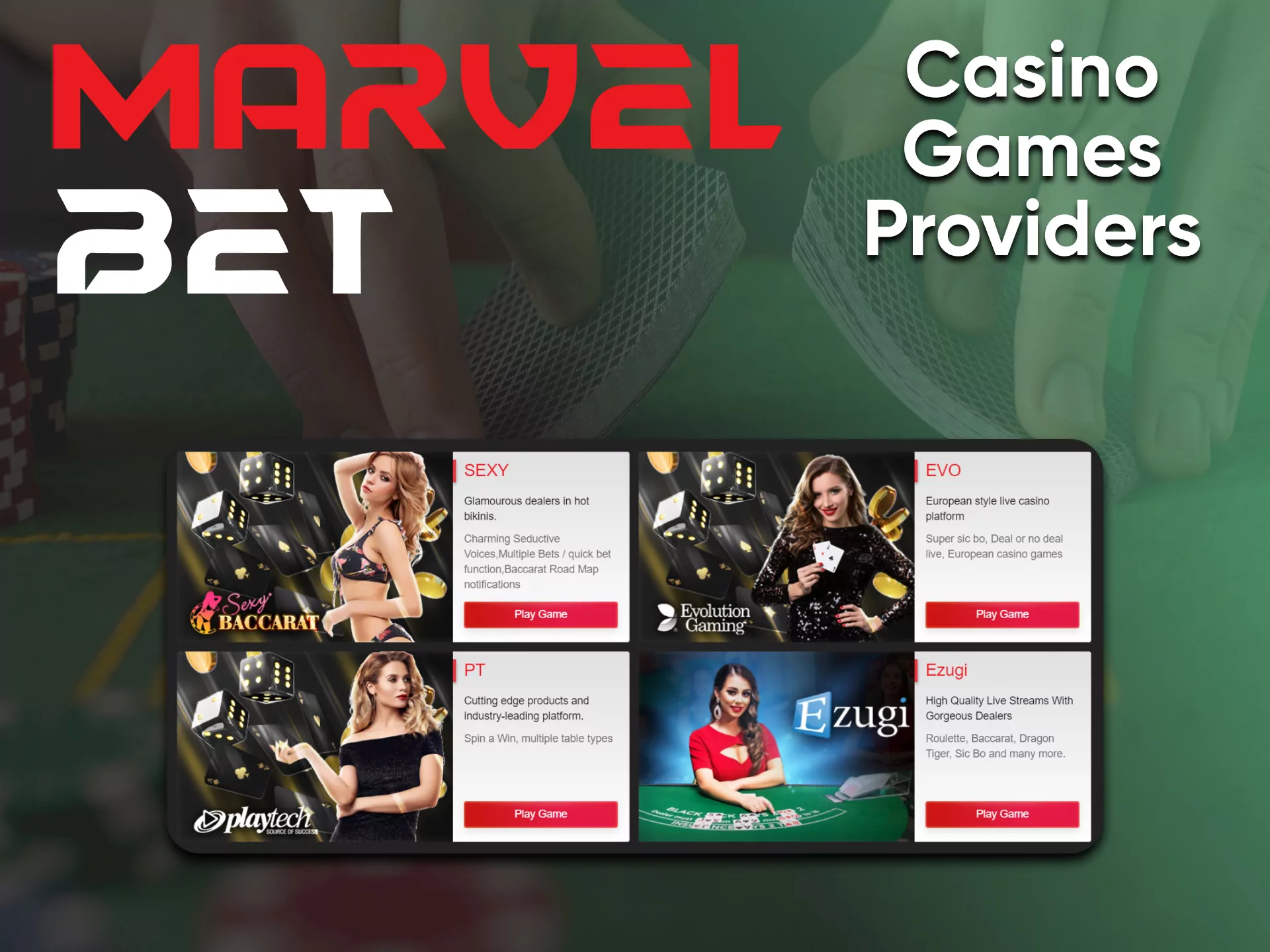 At the Marvelbet casino, games are only from trusted sources.
