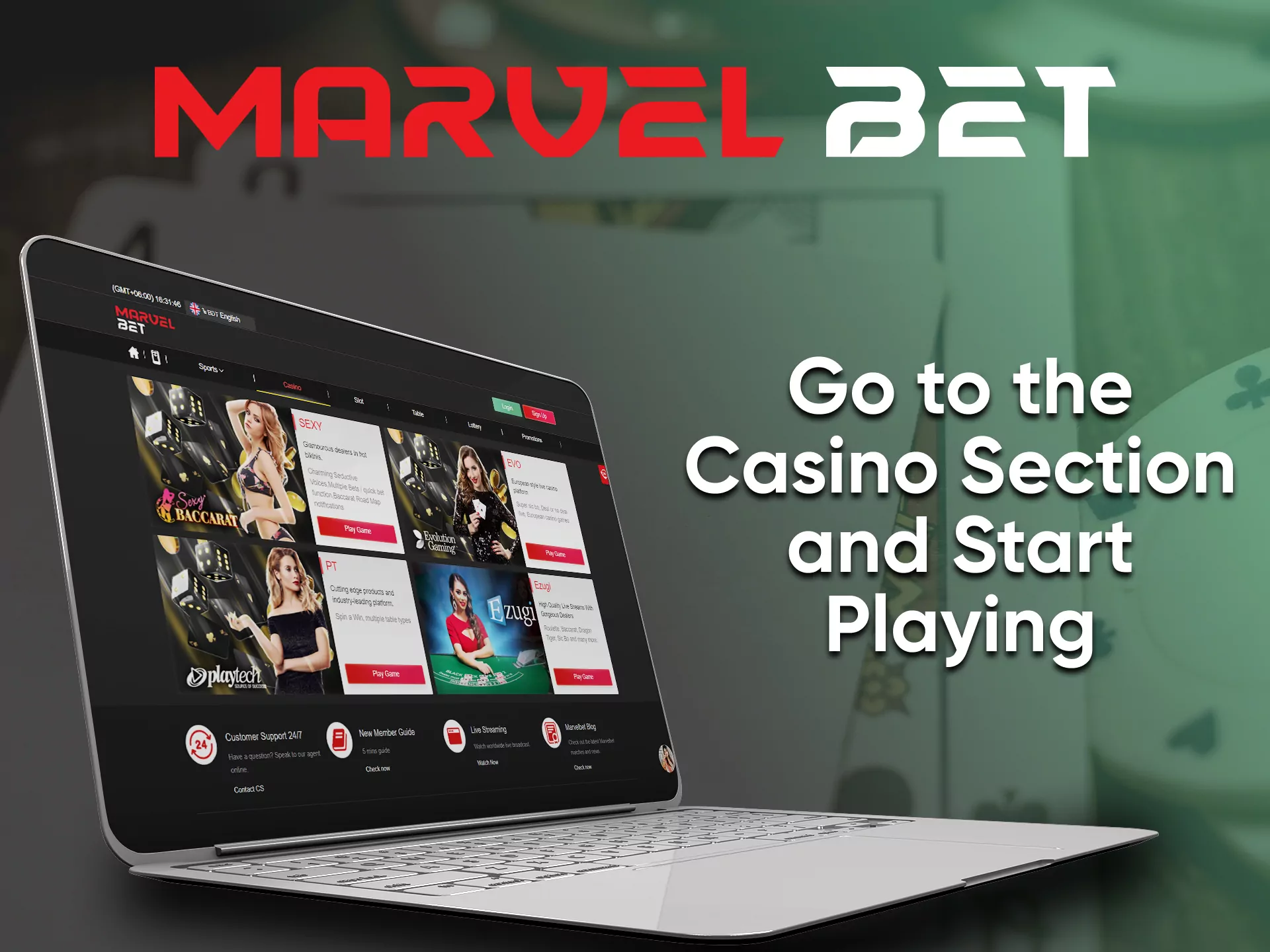 For Marvelbet casino games, go to the desired section.