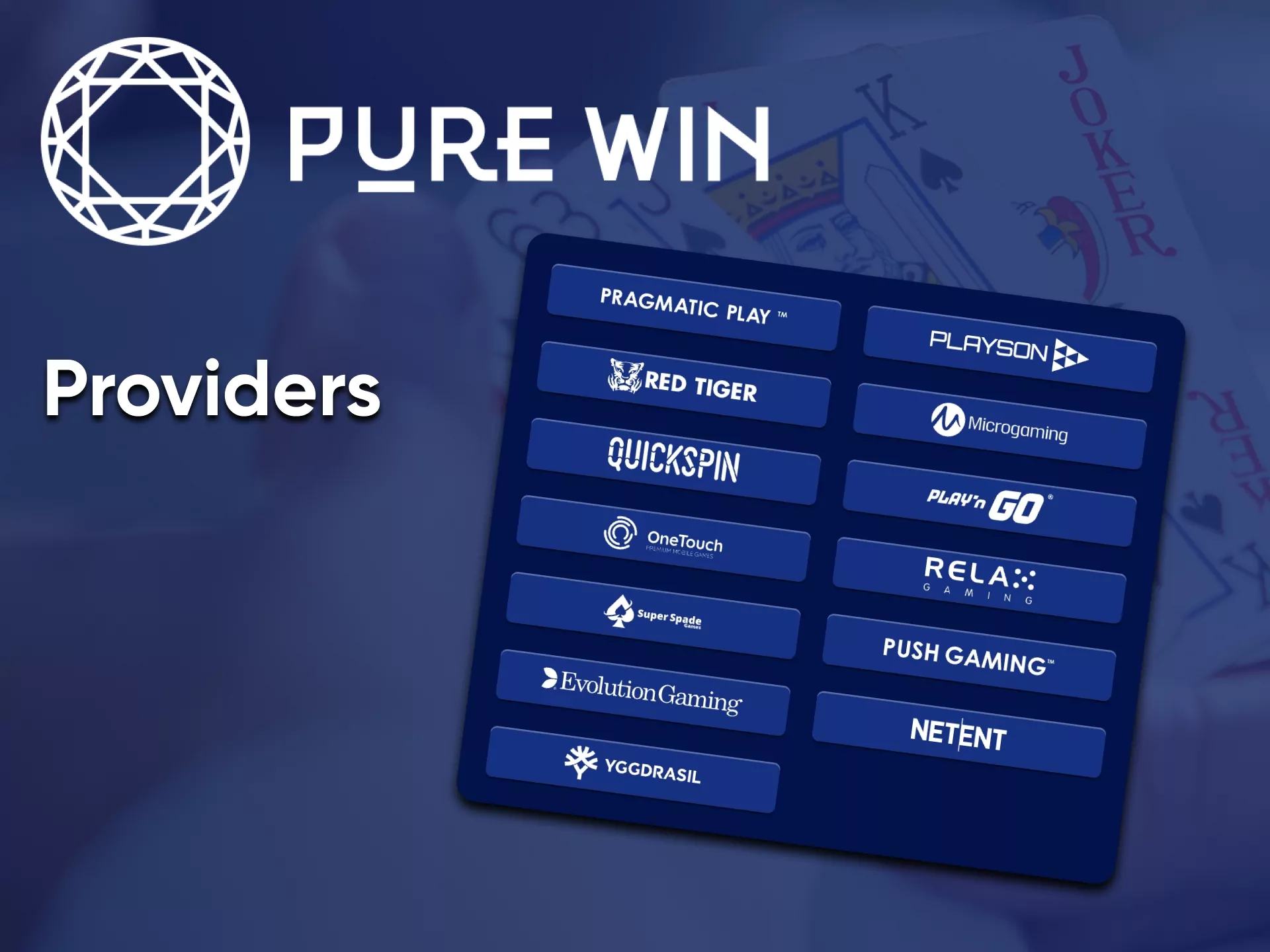 Pure Win provides games developed by the most popular providers.