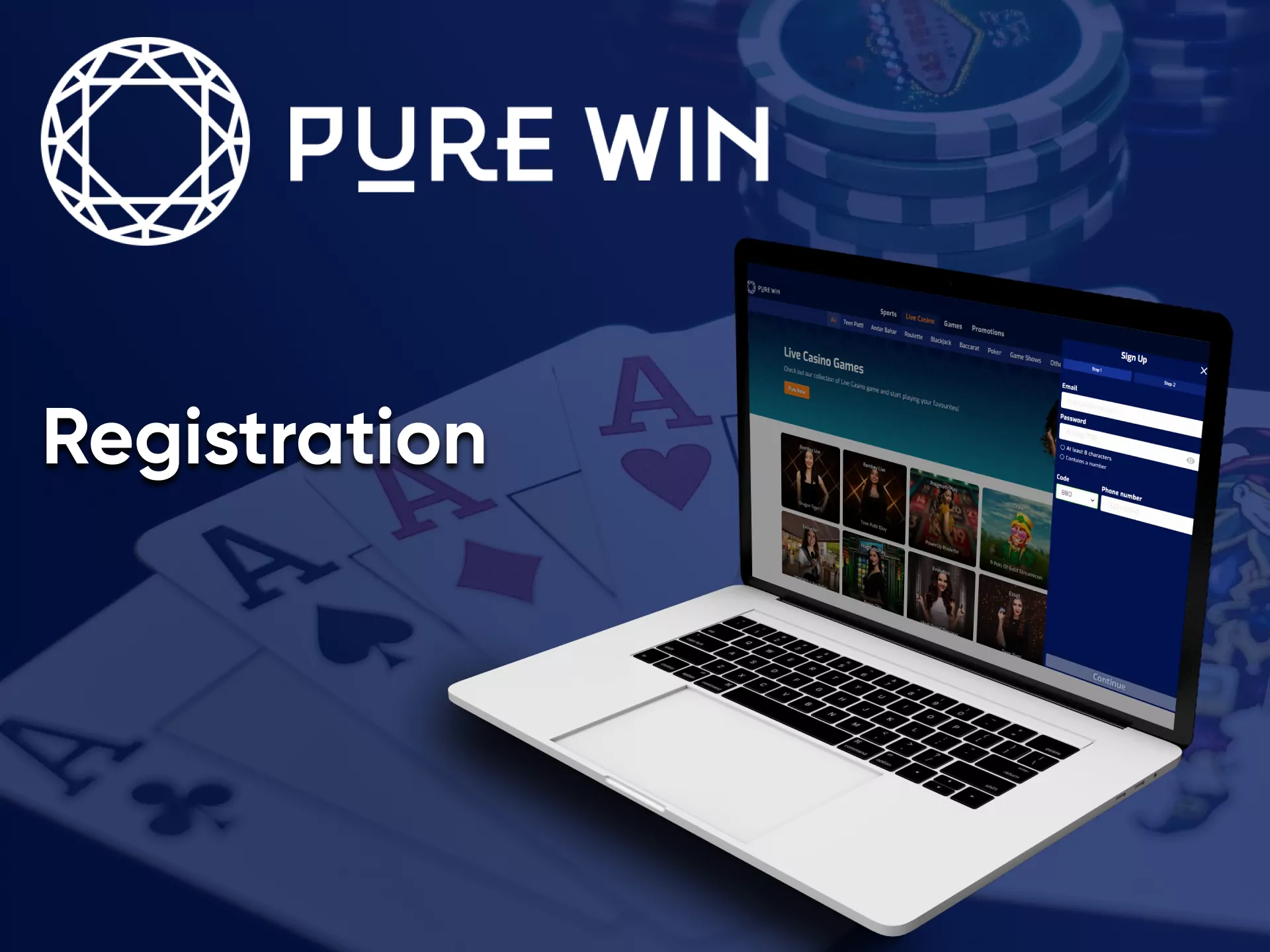 Create an account for casino games from Pure Win.