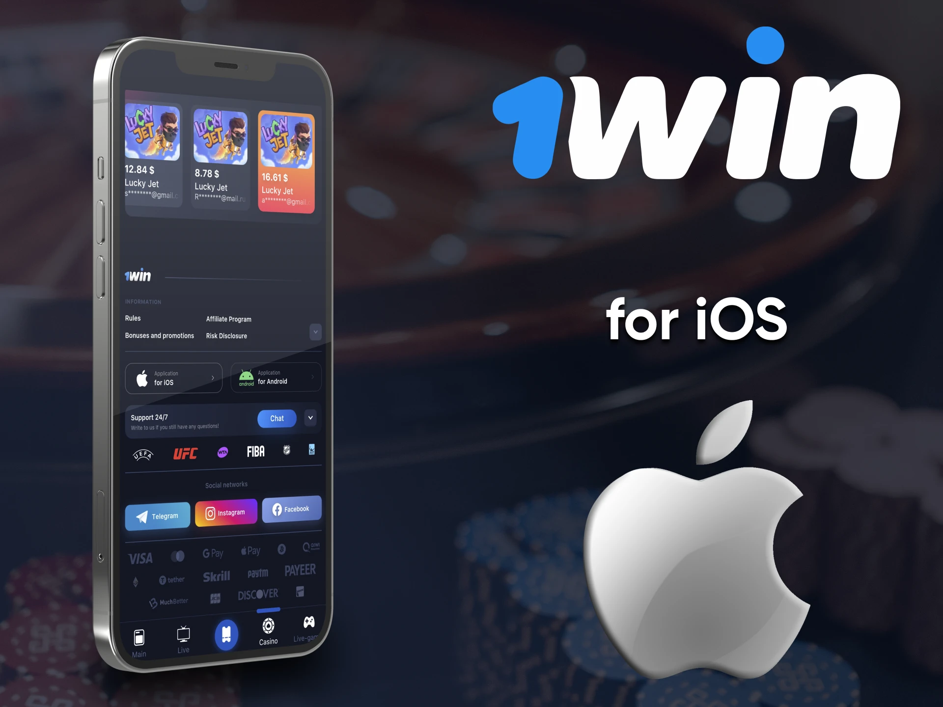 Use casino from 1win on ios smartphones.