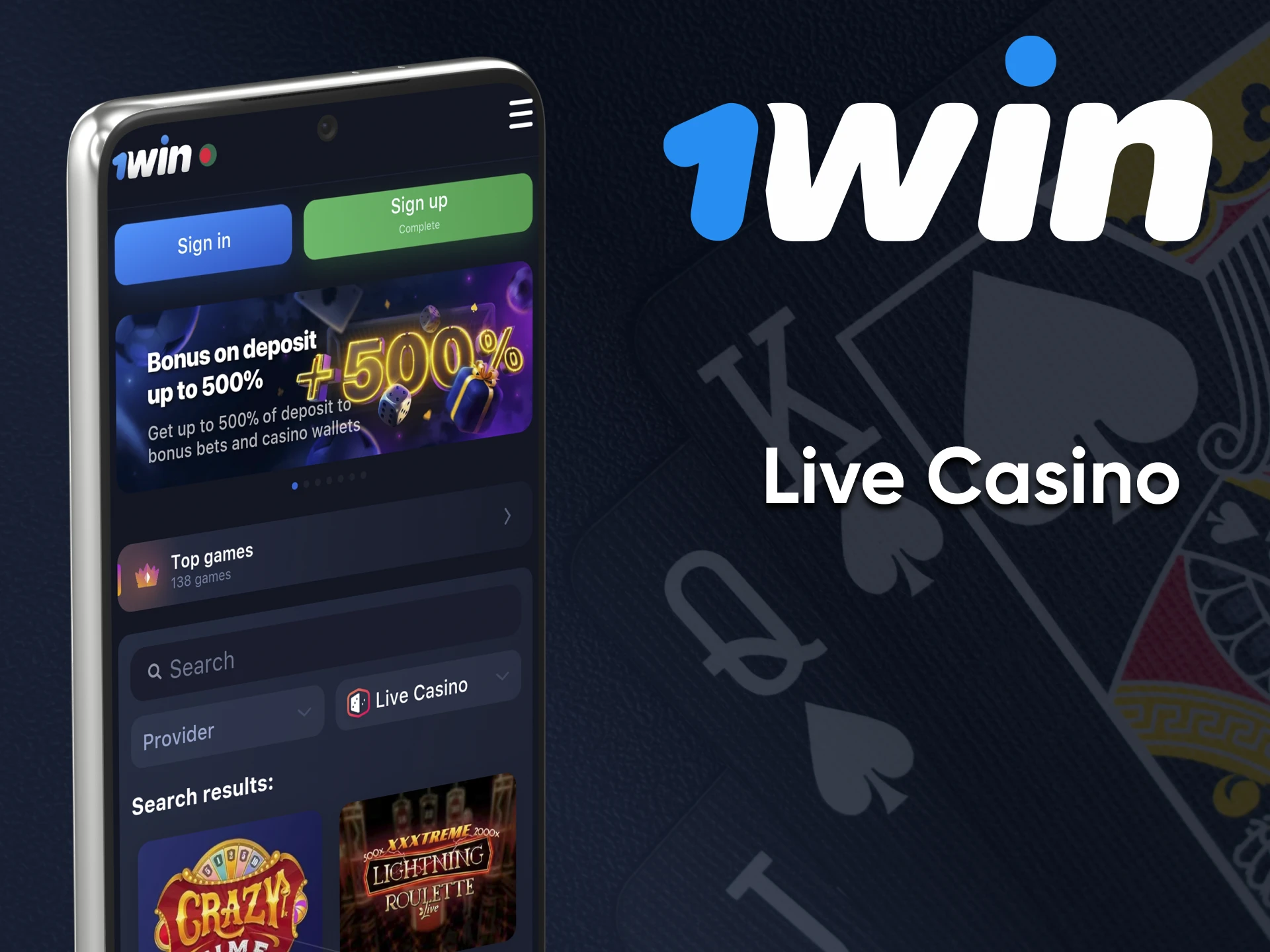 On the 1win service you can play in the live-casino.