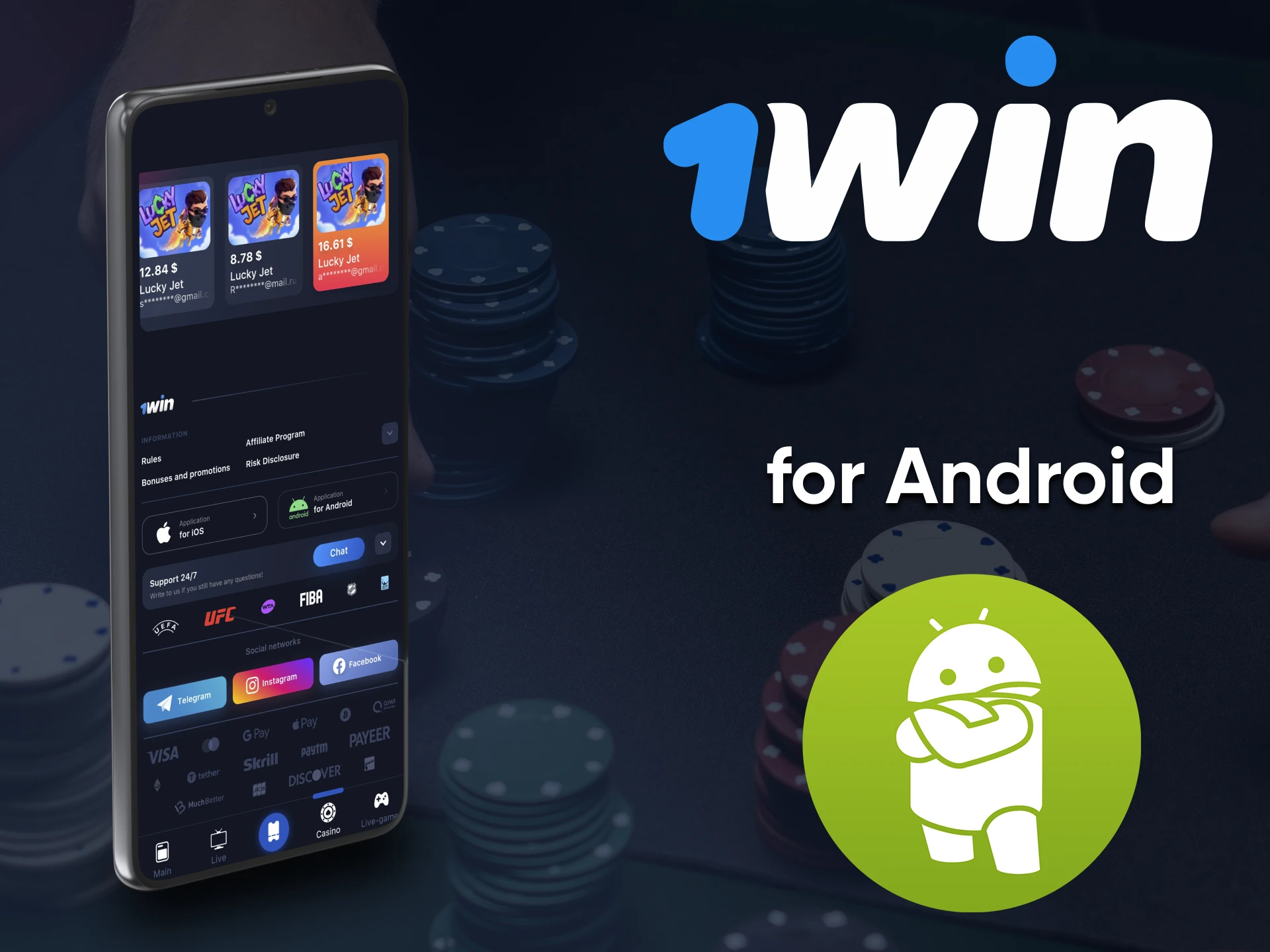 Play casino from 1win on Android devices.
