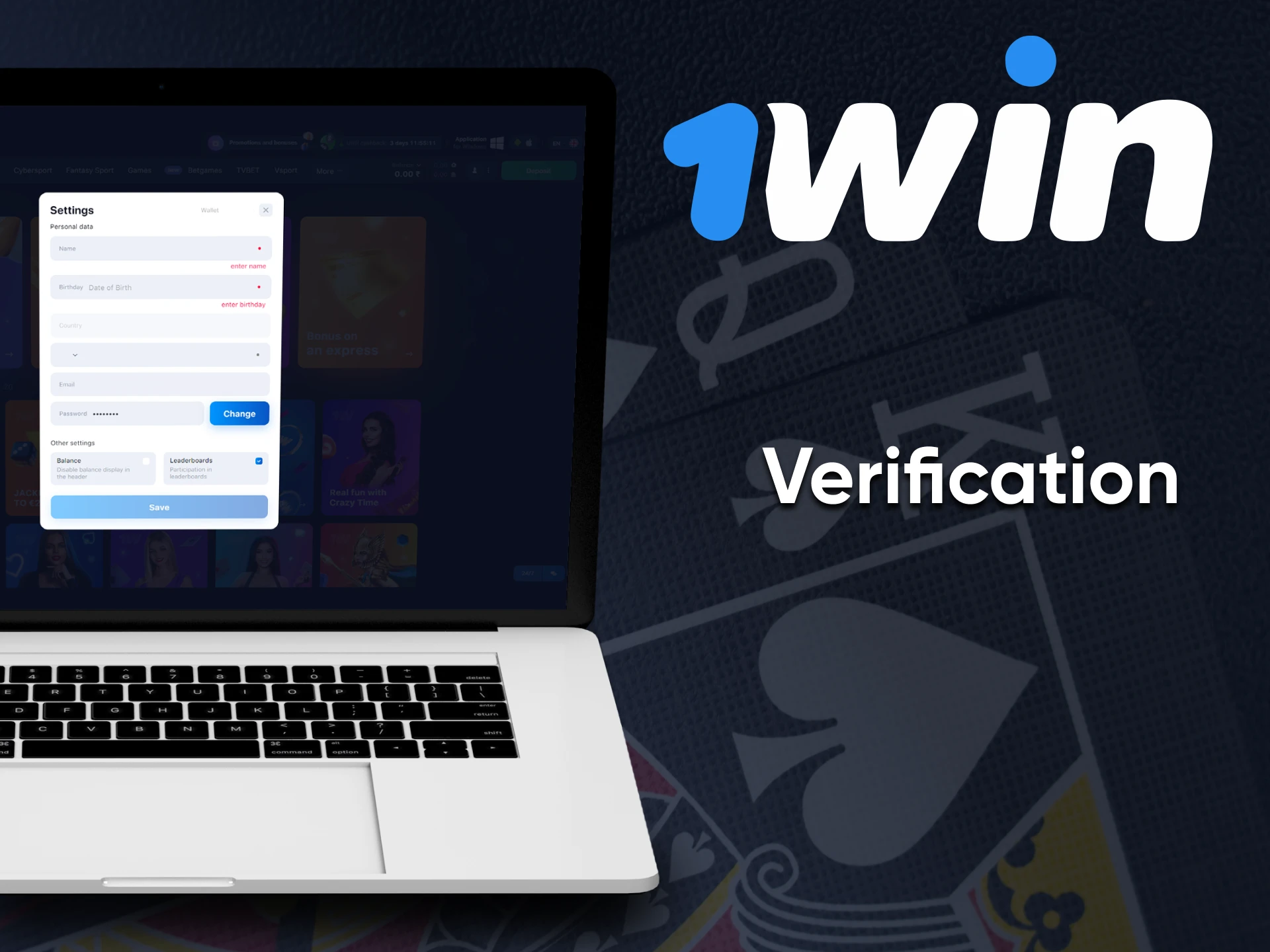 Verify your personal details to win at 1win.