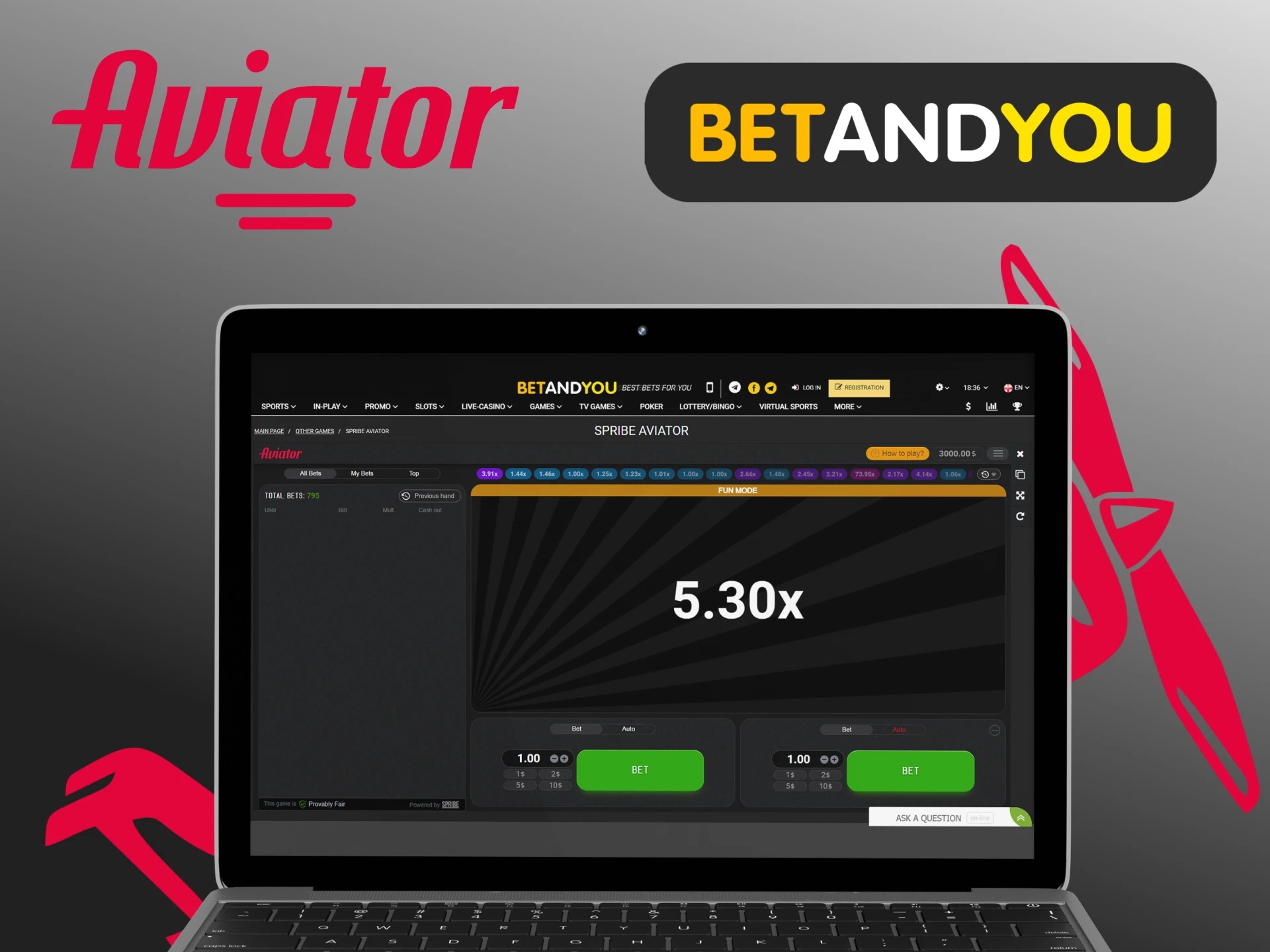 You can play the Aviator game on the Betandyou website.