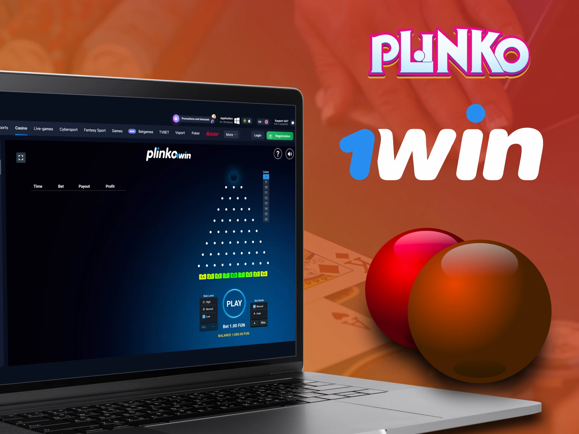 Play Plinko on the 1win website.